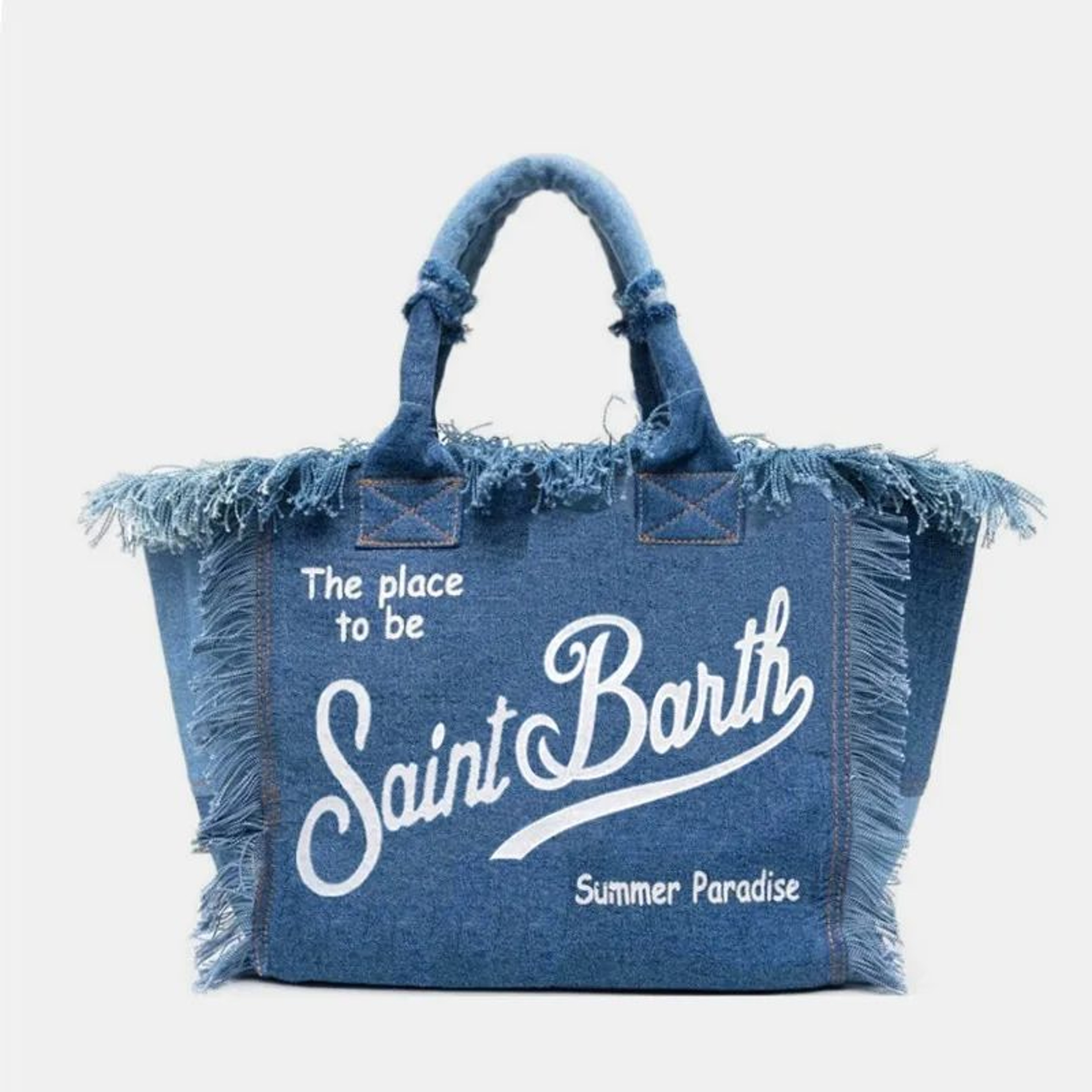 Large Capacity Canvas Denim Beach Tote Bag With Decorative Tassel 0