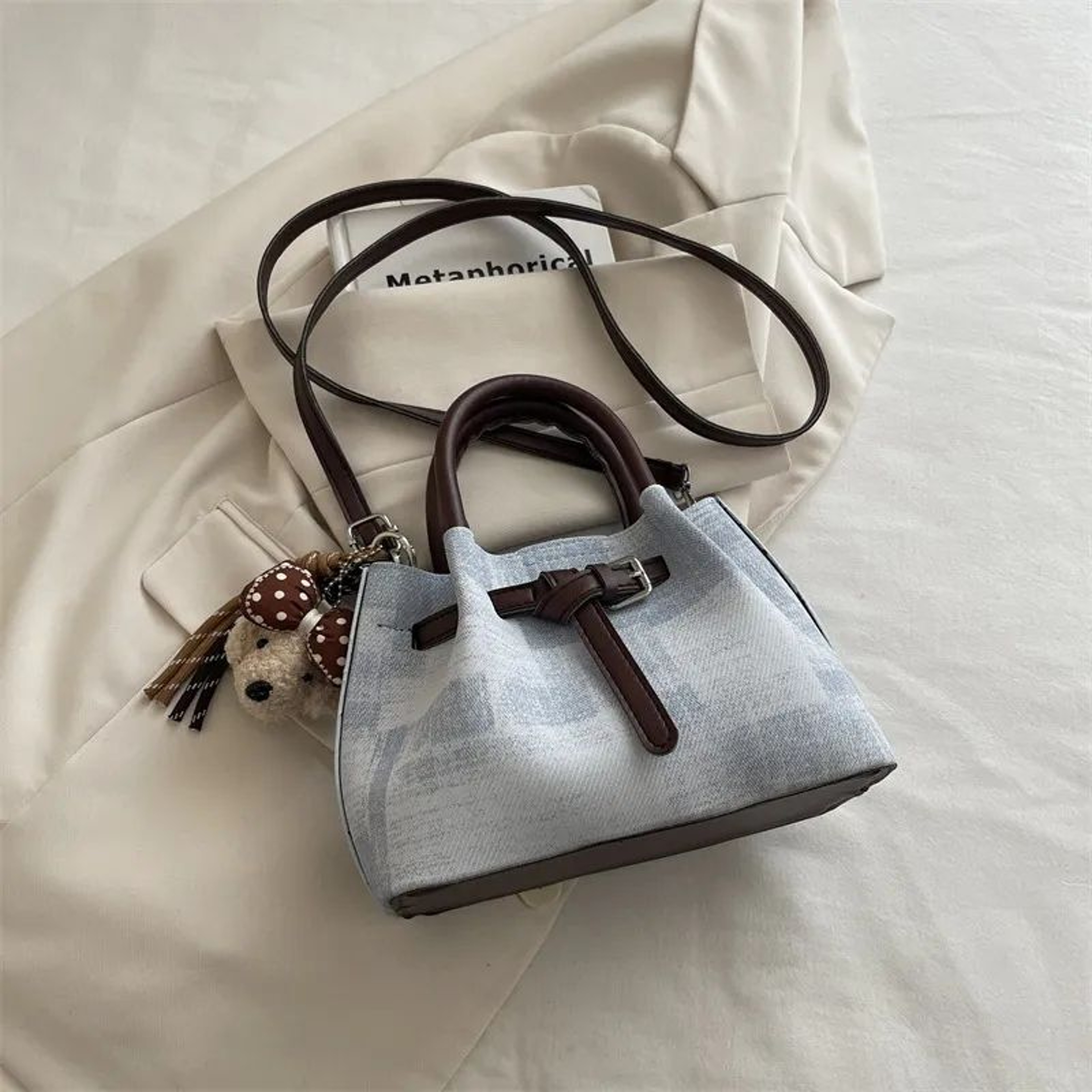 Large Capacity Retro Colorblock Bucket Bag Shoulder And Crossbody Handbag 0