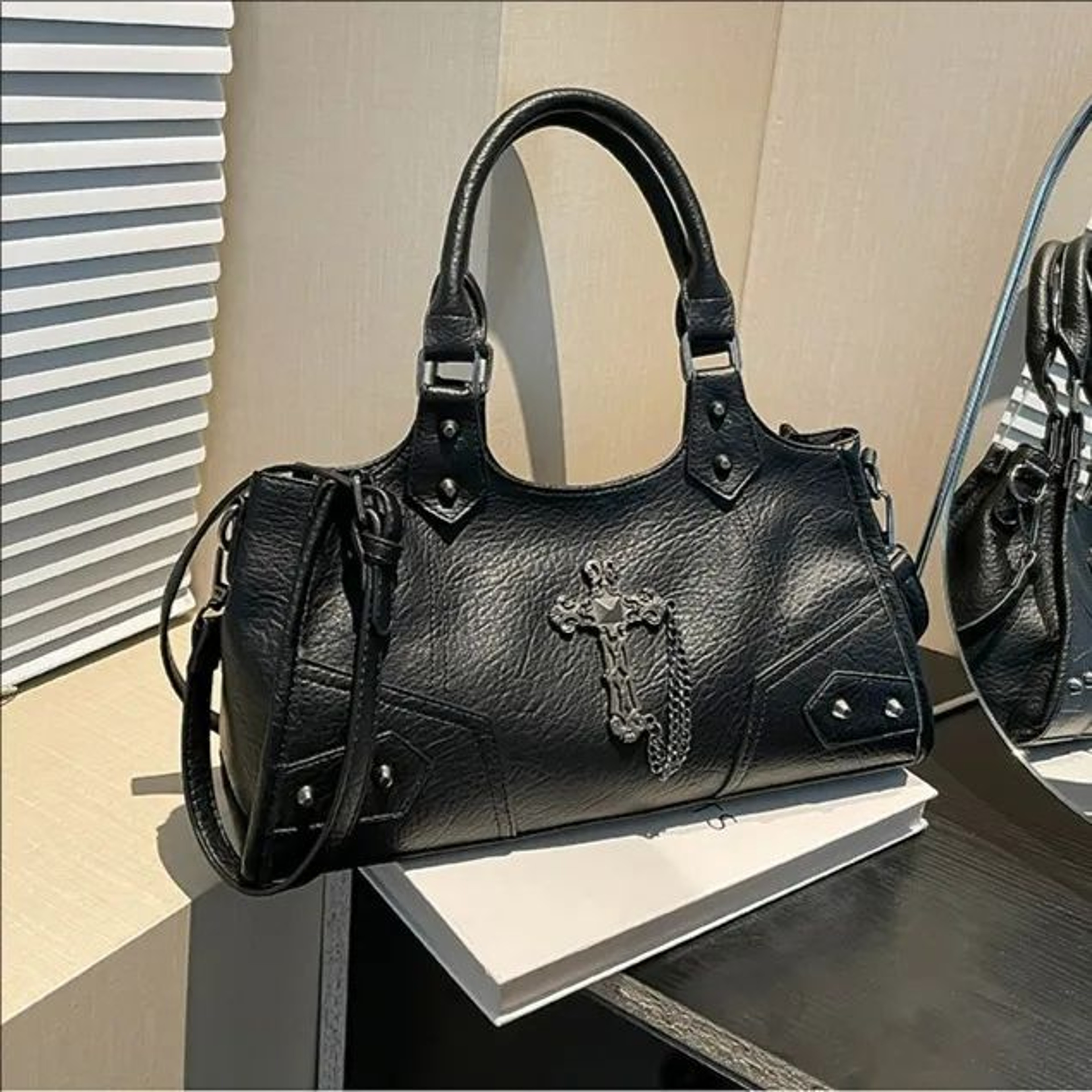 Womens MotorcycleInspired Crossbody Bag With Wide Shoulder Strap 2