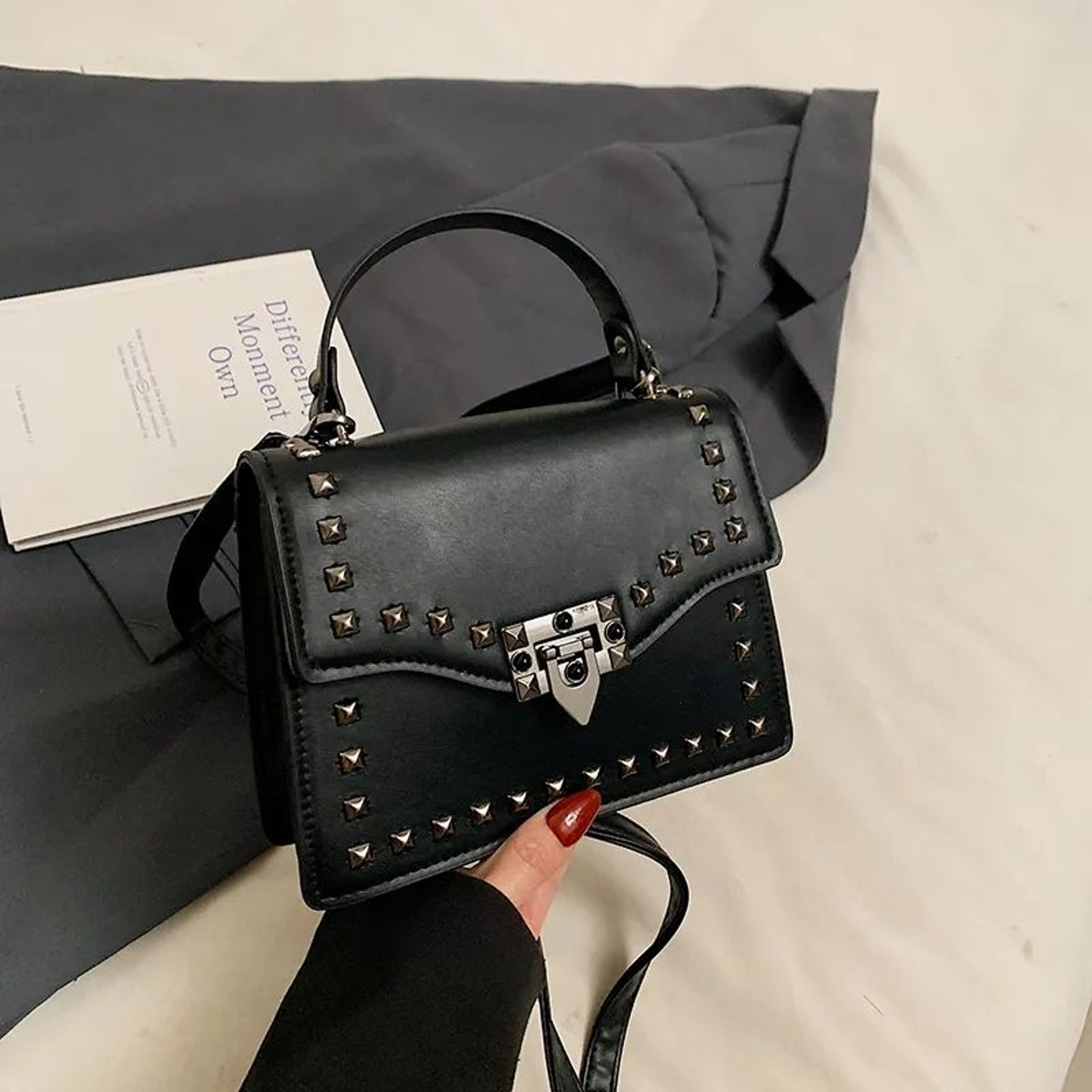 Square Crossbody Bag For Women With Rivet Accents 0
