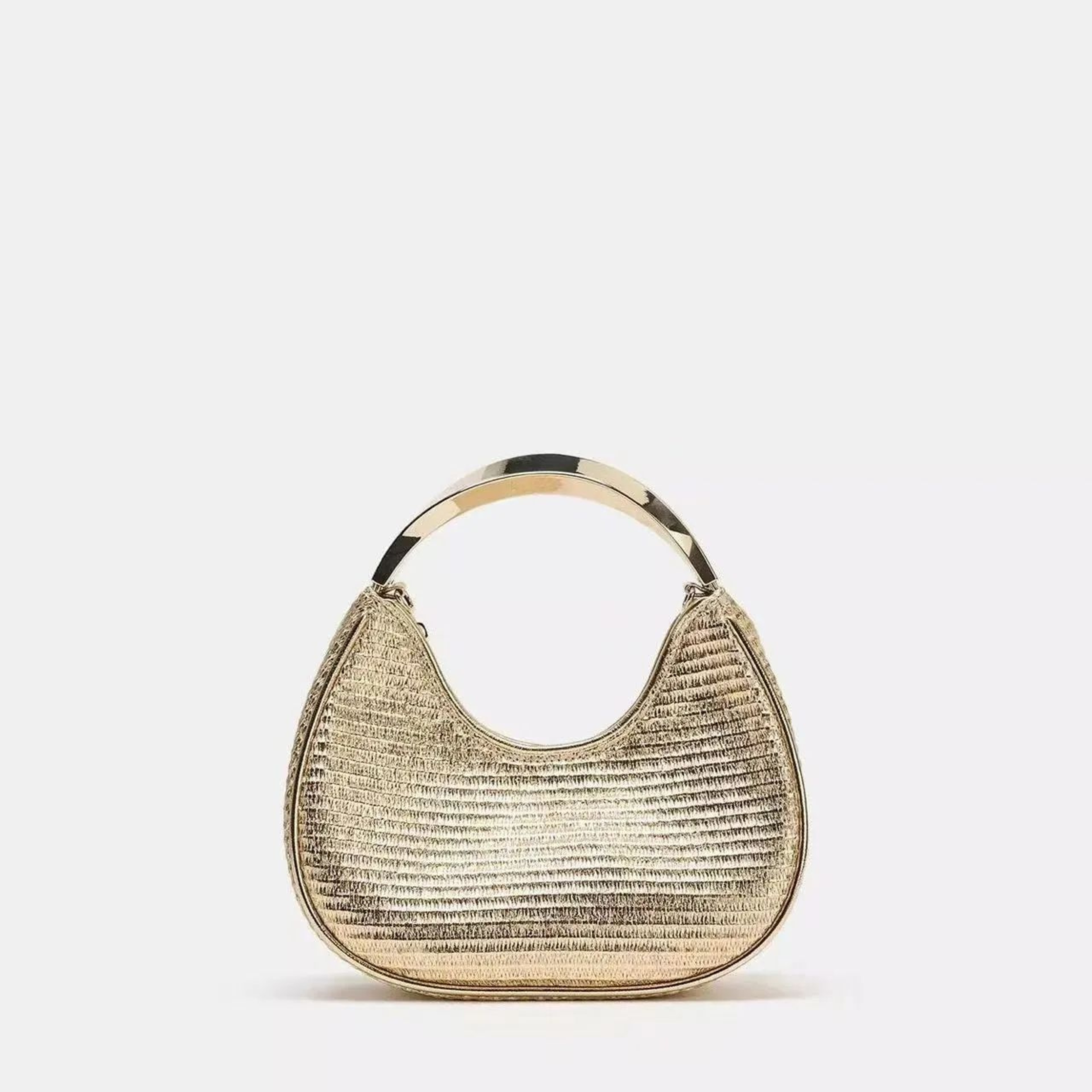 Womens Woven Crossbody Bag With Metal Handle And Chain Strap 0