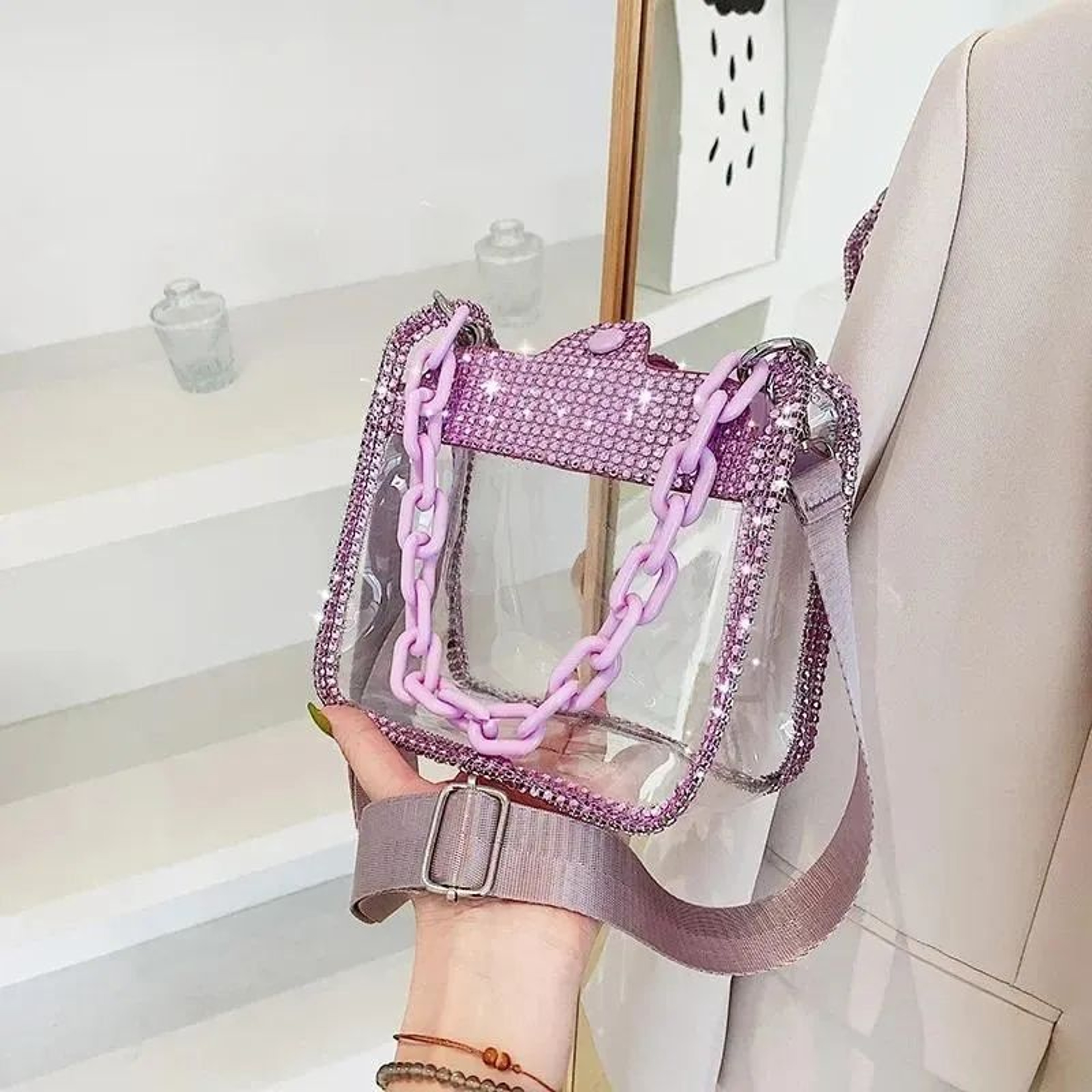 Clear PVC Crossbody Bag For Women With Chain Strap Small Jelly Purse 0