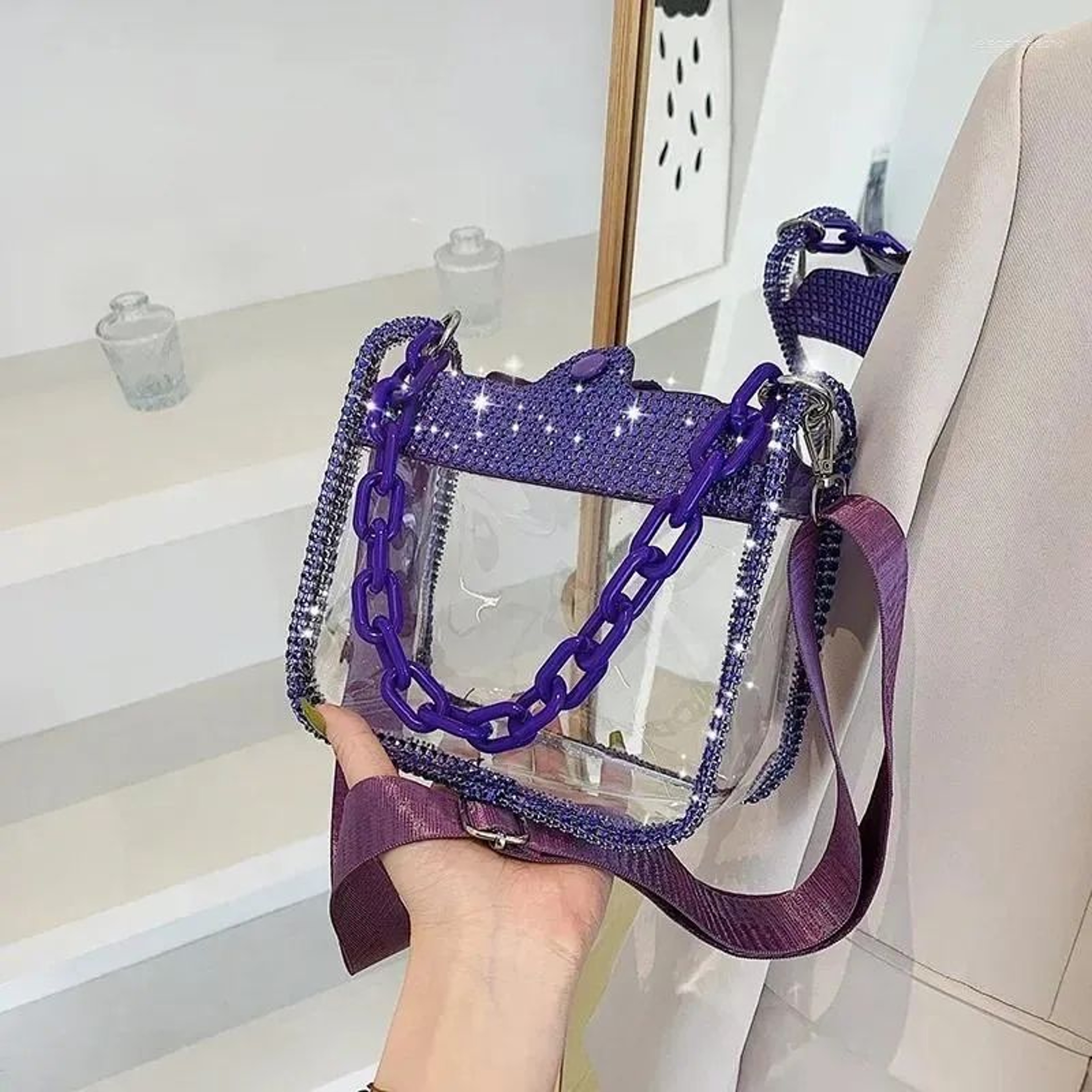 Clear PVC Crossbody Bag For Women With Chain Strap Small Jelly Purse 1