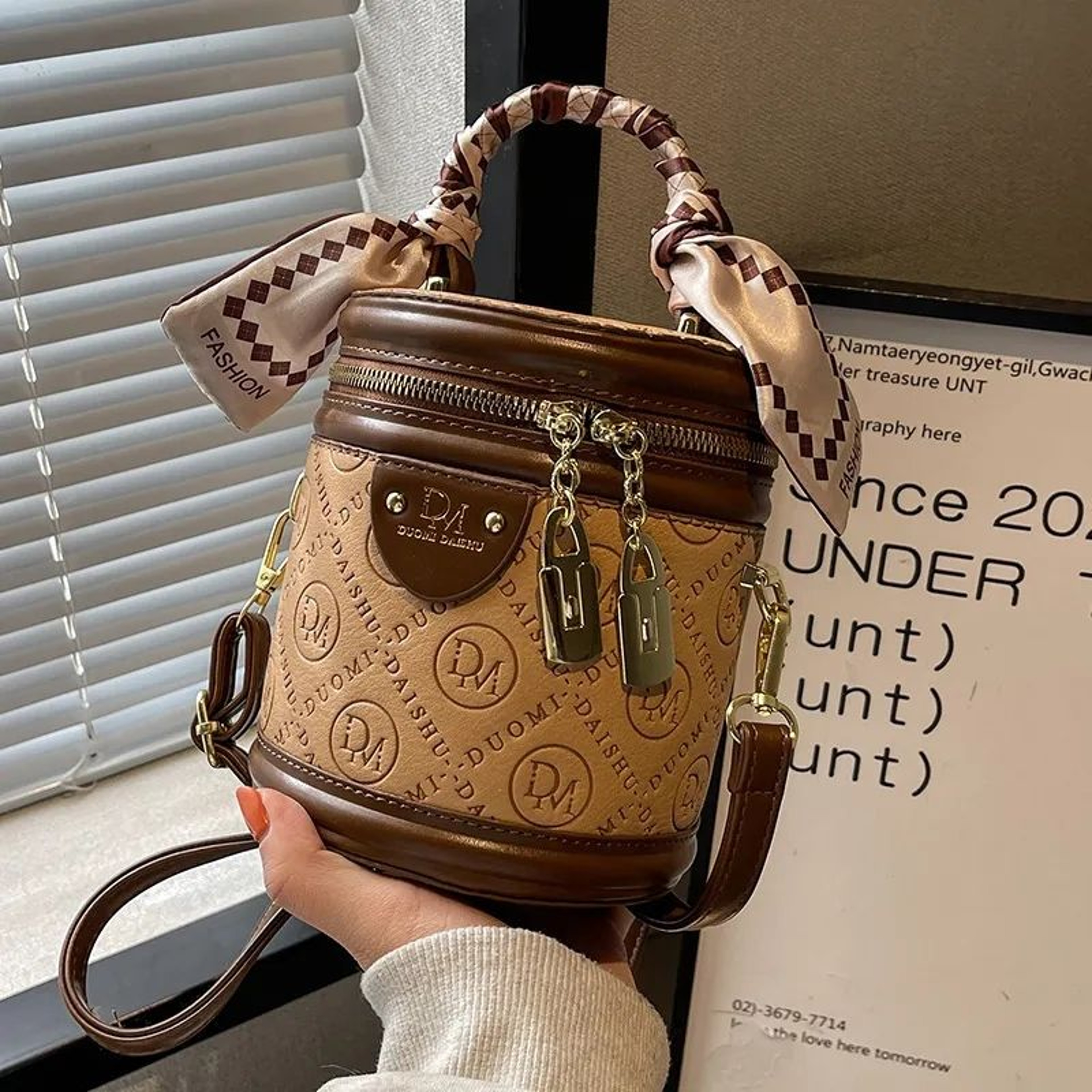 Womens Small Bucket Crossbody Bag With Handheld Design 3