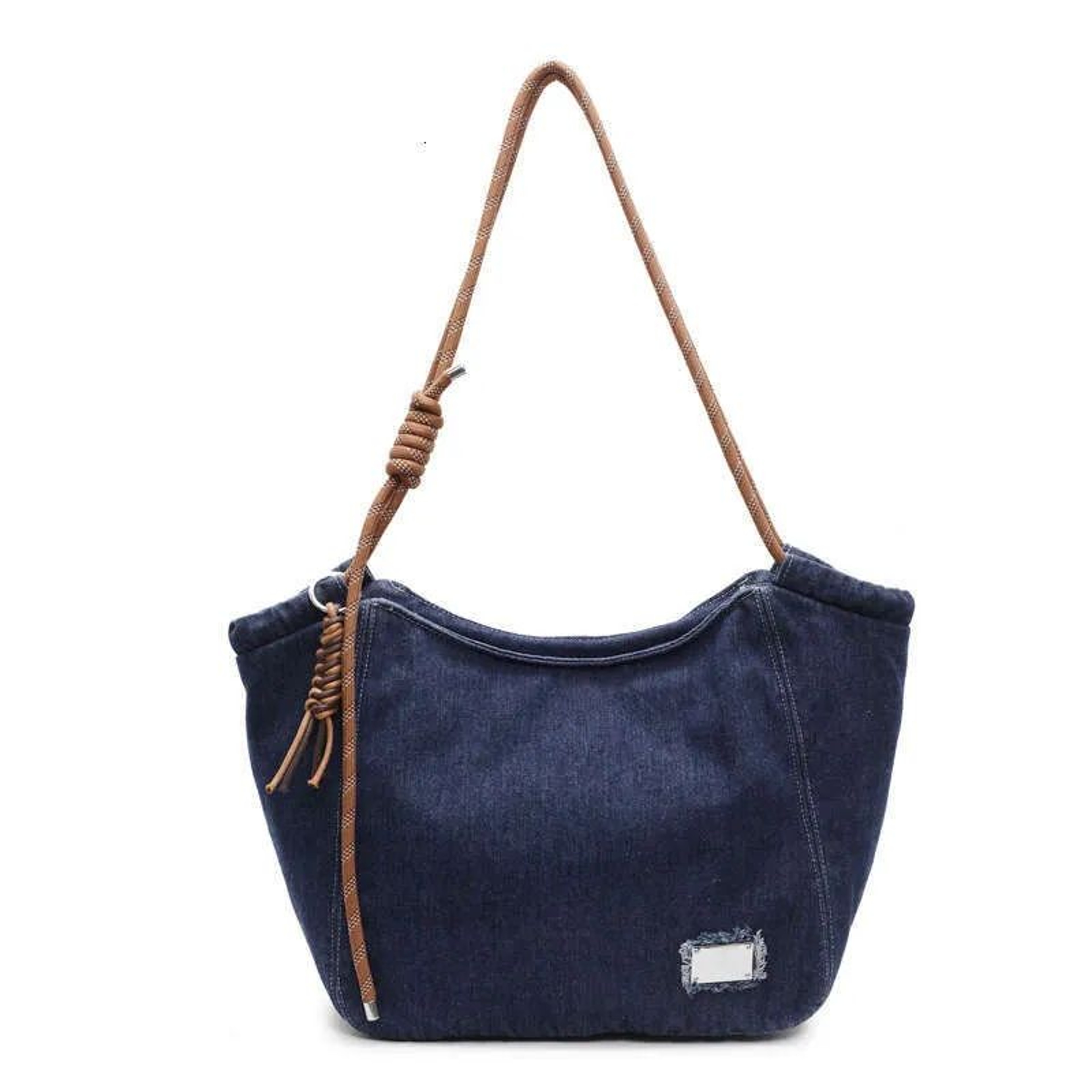Women Large Capacity Denim Tote Bag With Adjustable Crossbody Strap 0