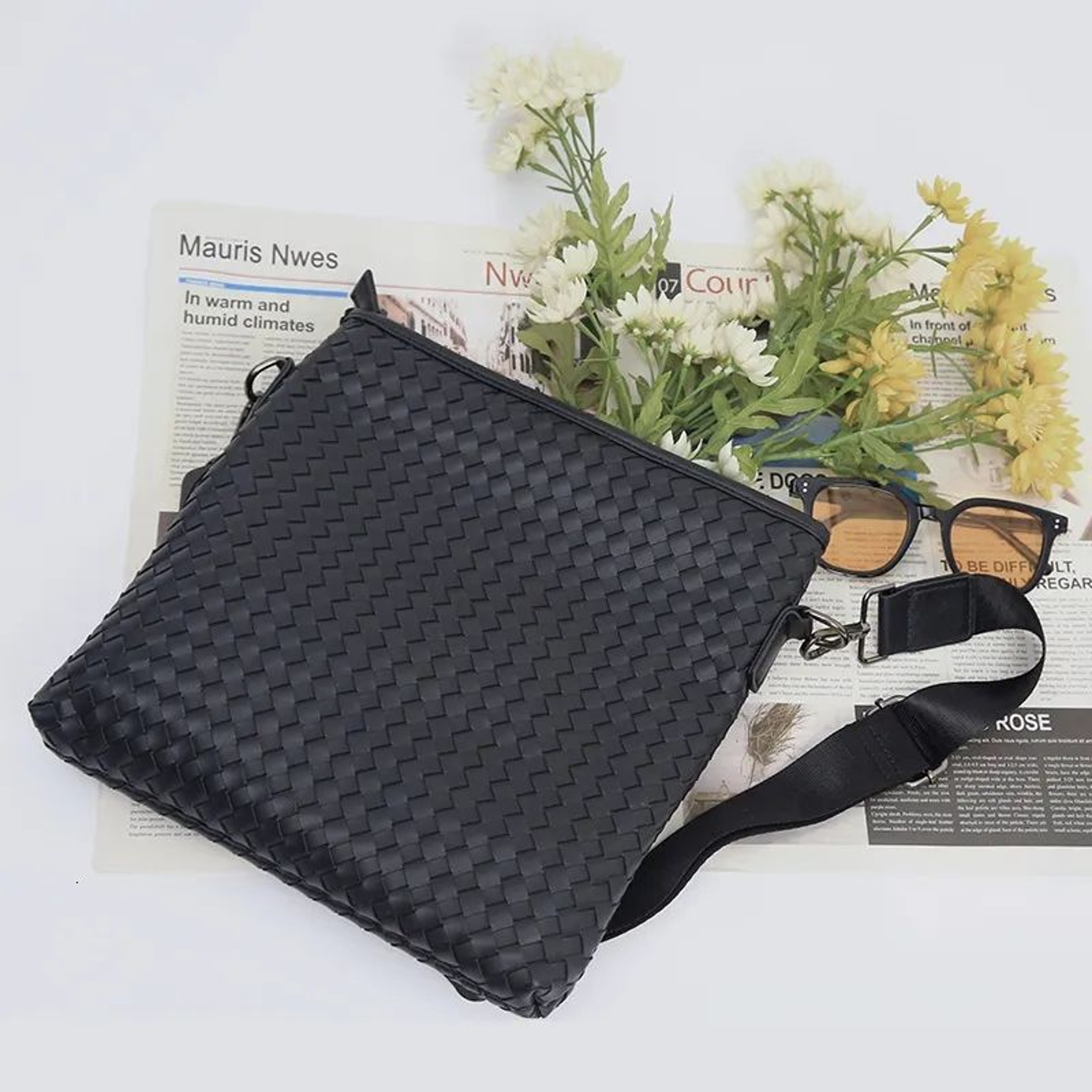 Mens Handwoven Crossbody Bag Compact Vertical Shoulder Bag 1