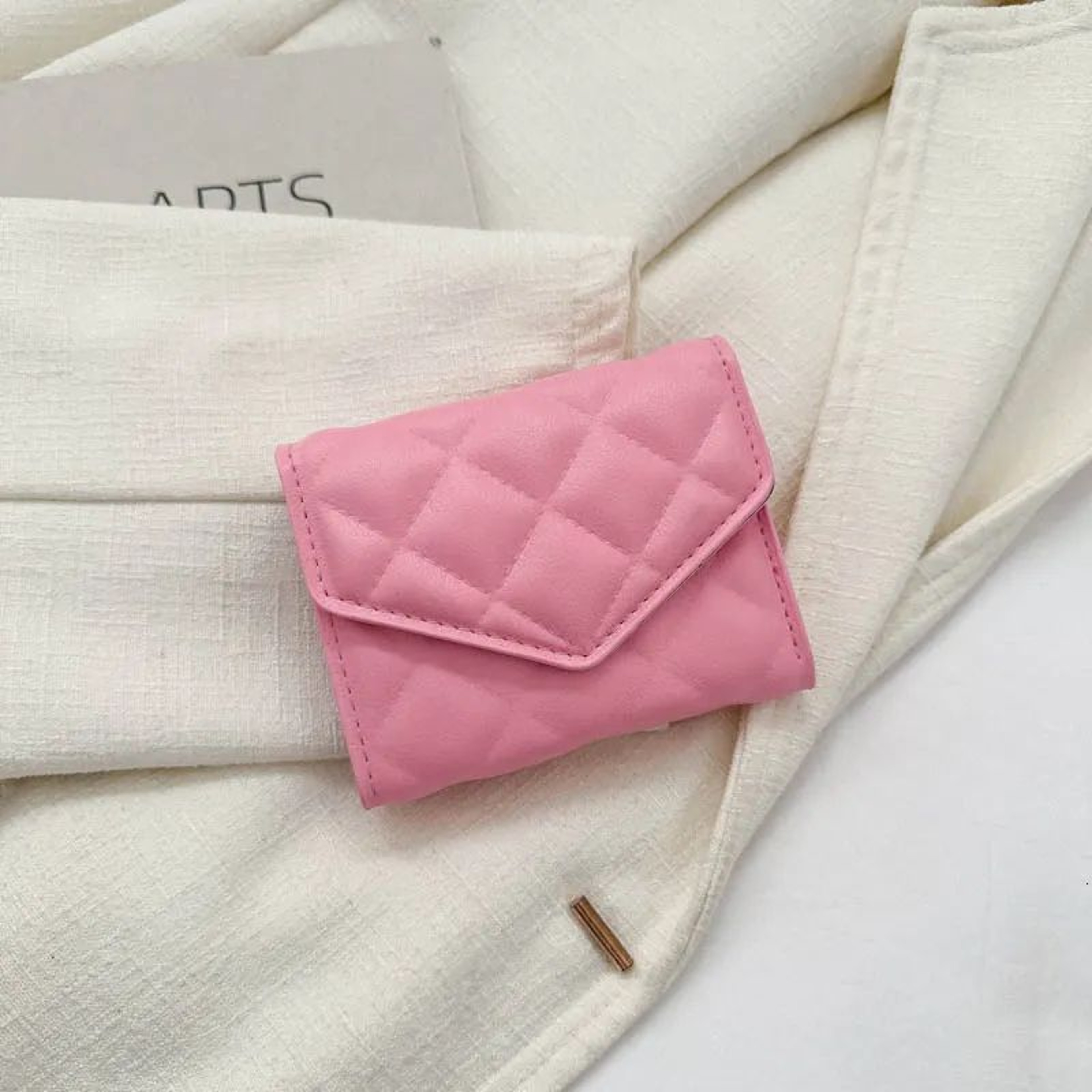 Mini Quilted Embroidered Coin Purse For Women Compact Square Wallet 0