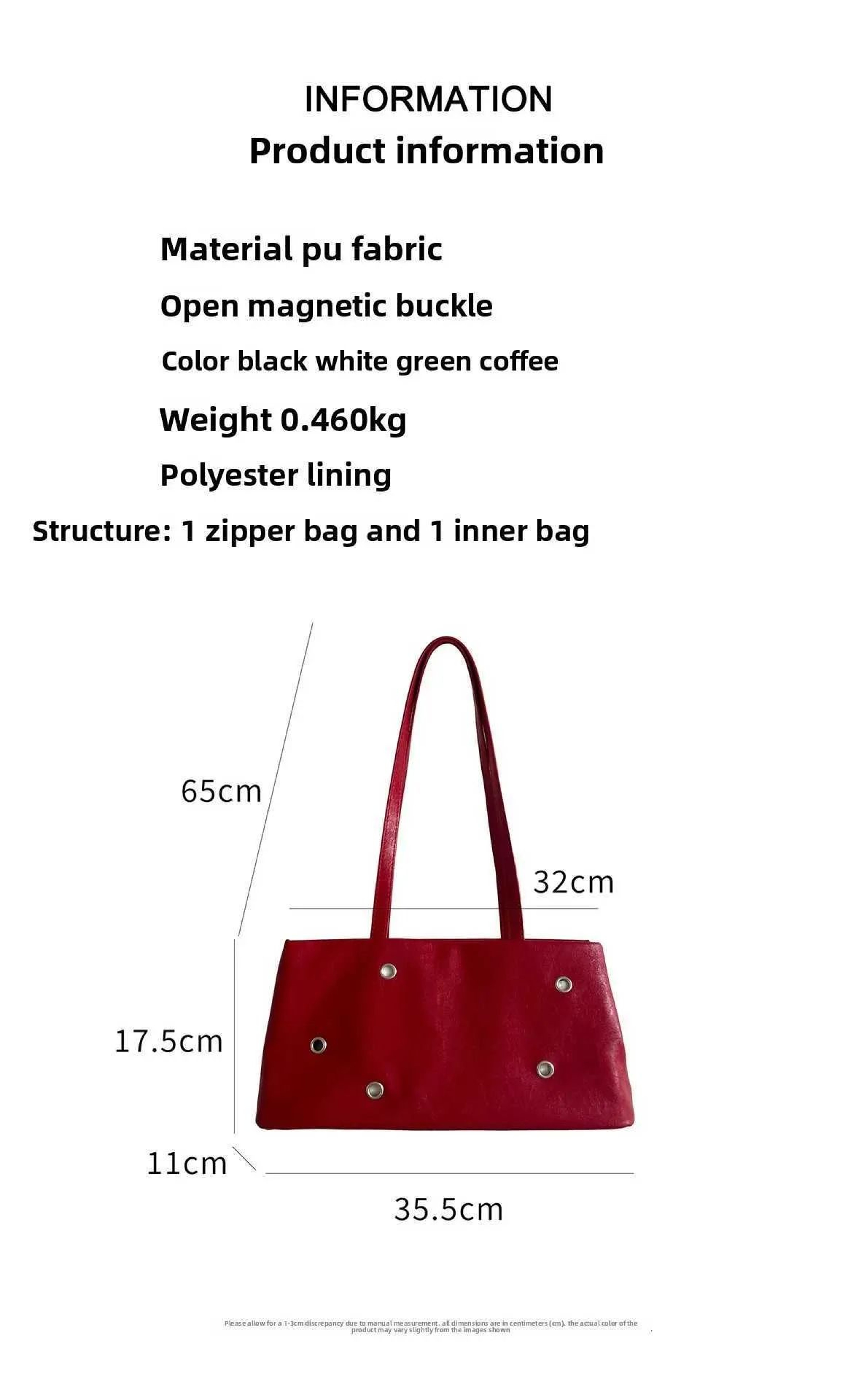Women Large Capacity PU Leather Tote Shoulder Bag 3