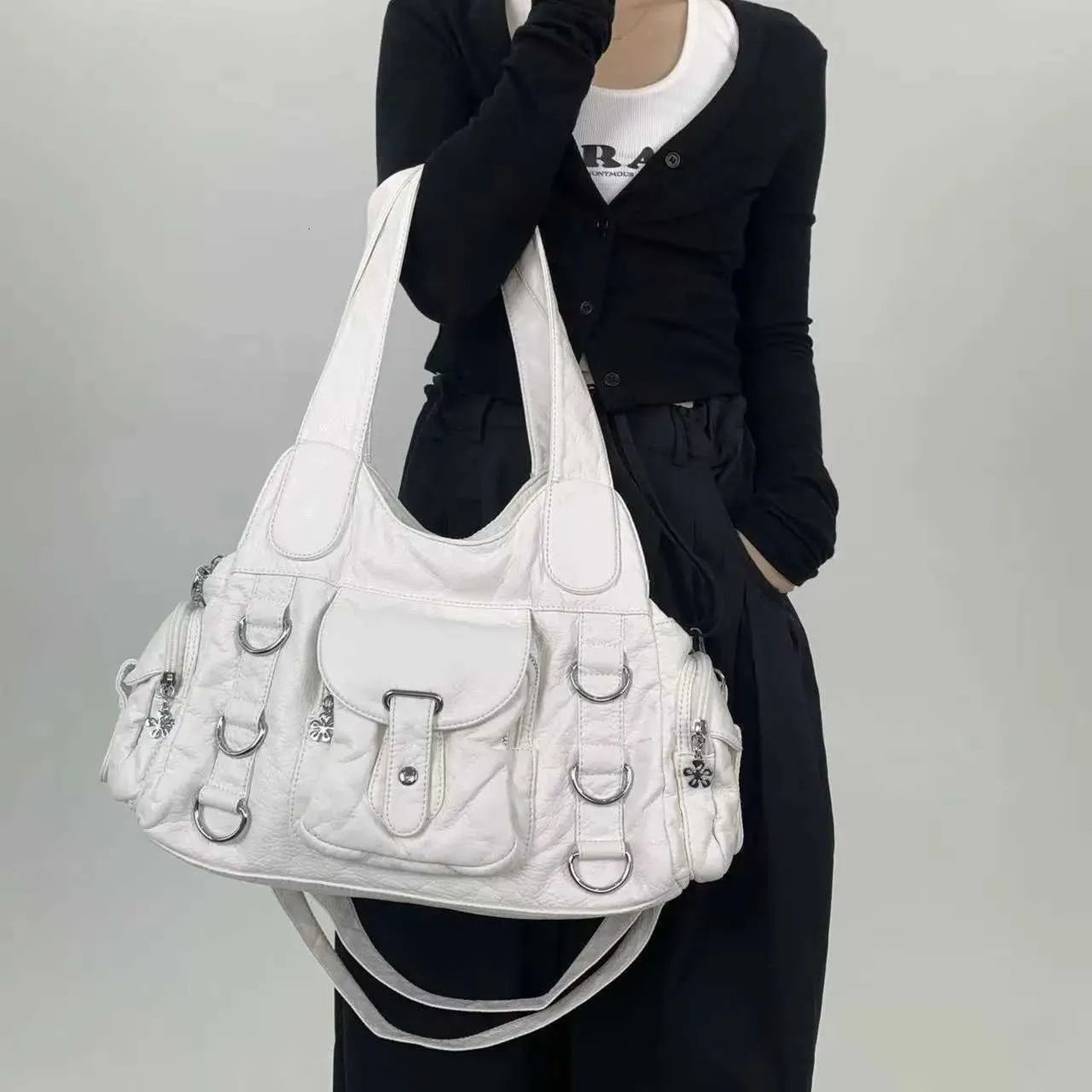Womens Small PU Dumpling Handbag With Top Handle And Multiple Pockets 1