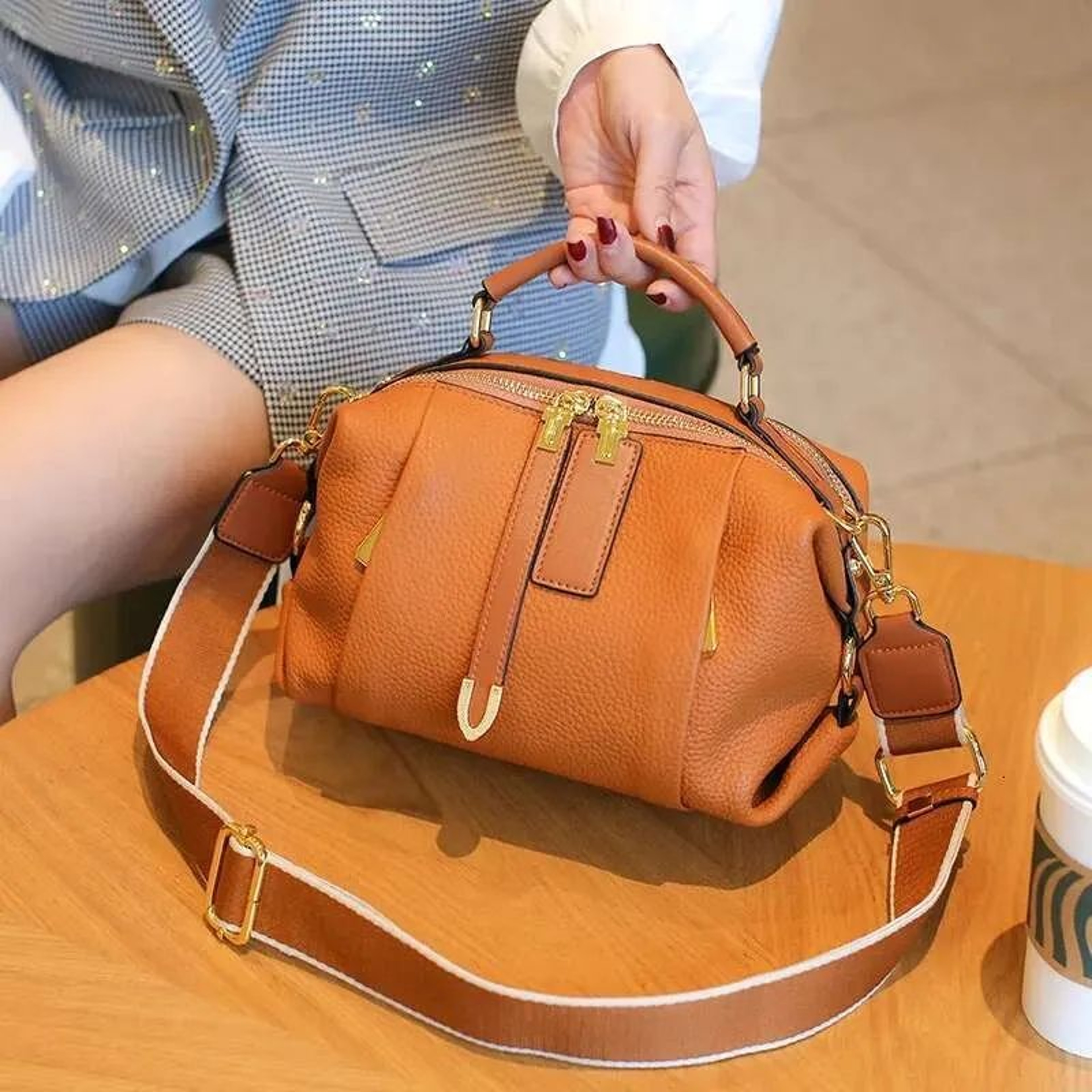 Genuine Leather Crossbody Bag For Women Vintage Cowhide Shoulder Handbag 3