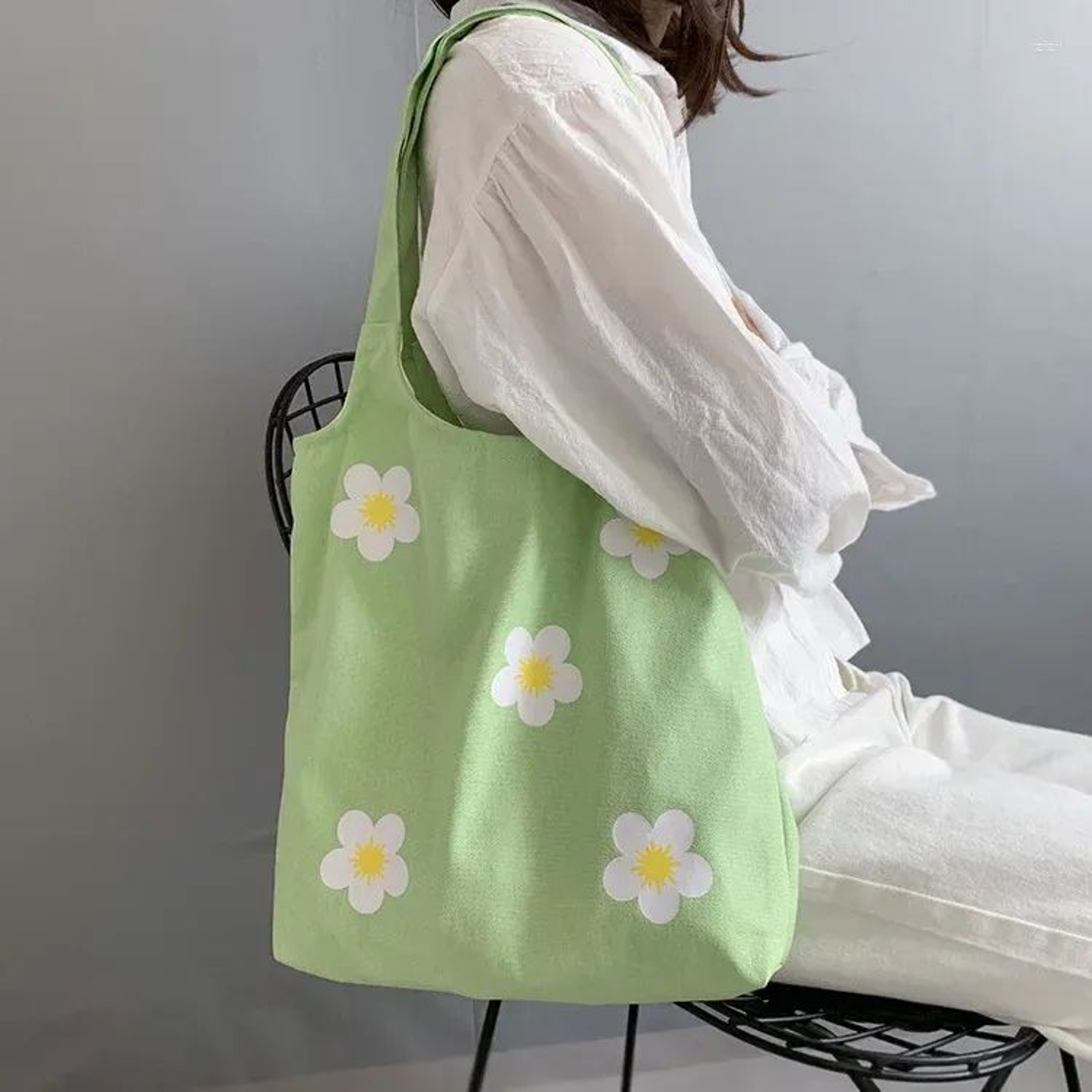 Large Canvas Shoulder Tote Bag For Women Cotton Fabric Shopper Handbag 1