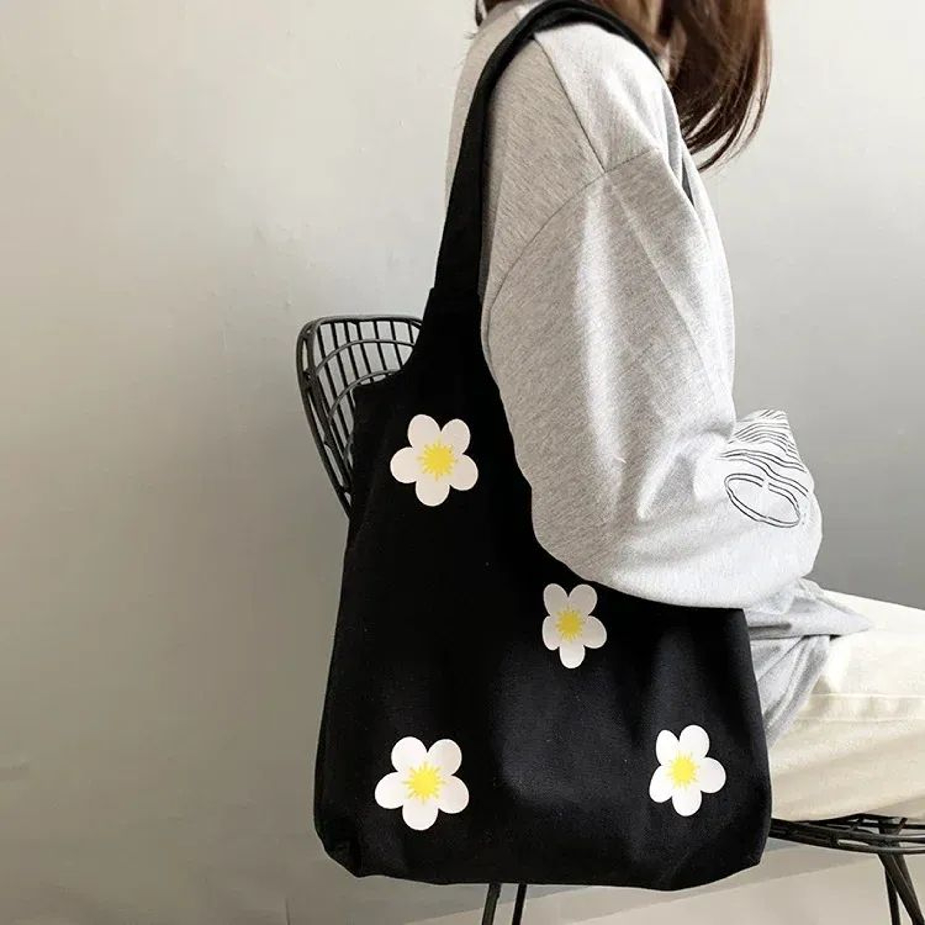 Large Canvas Shoulder Tote Bag For Women Cotton Fabric Shopper Handbag 2