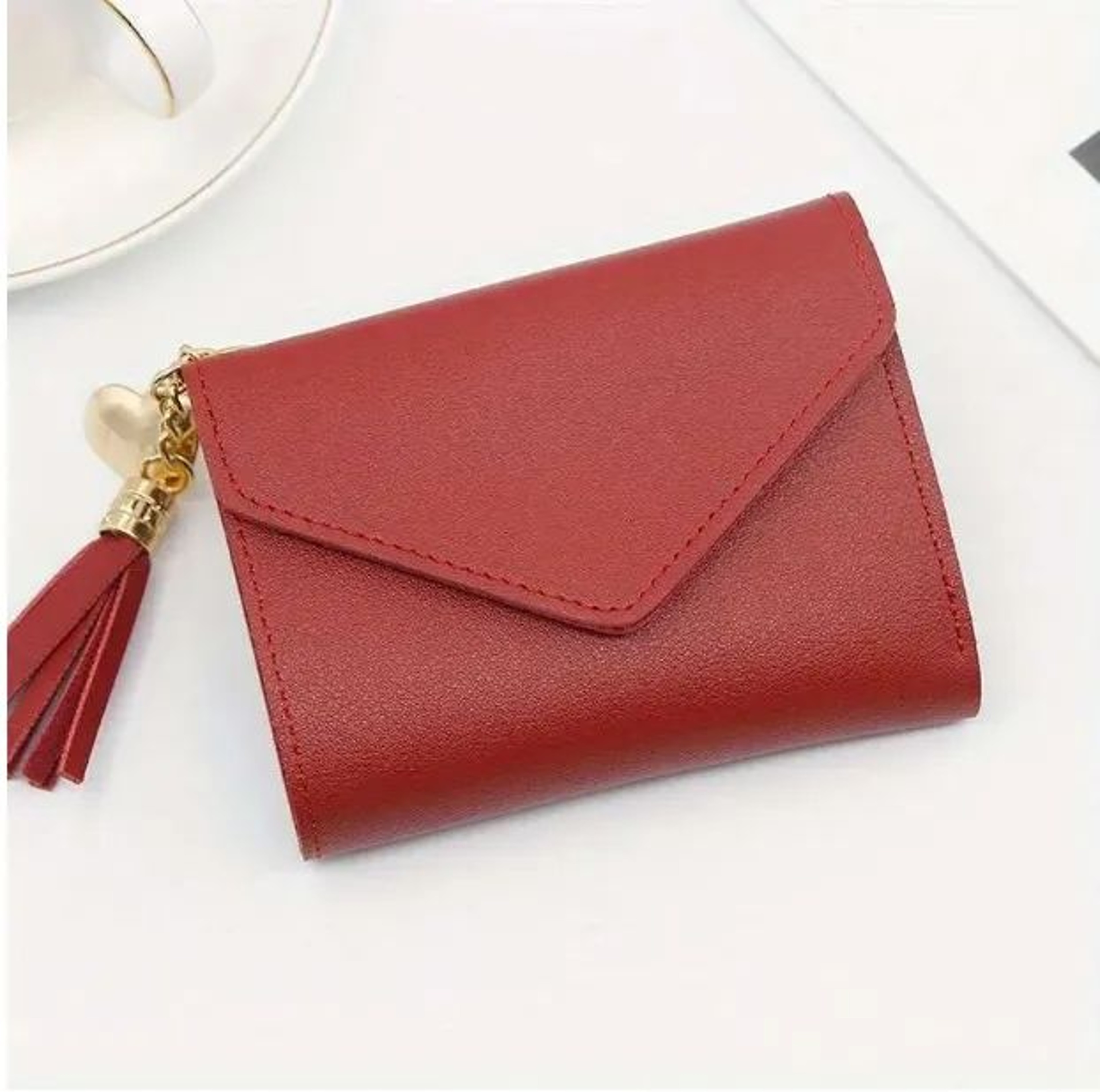 Heart Charm Tassel Wallet Compact Patchwork Coin Purse For Women 0