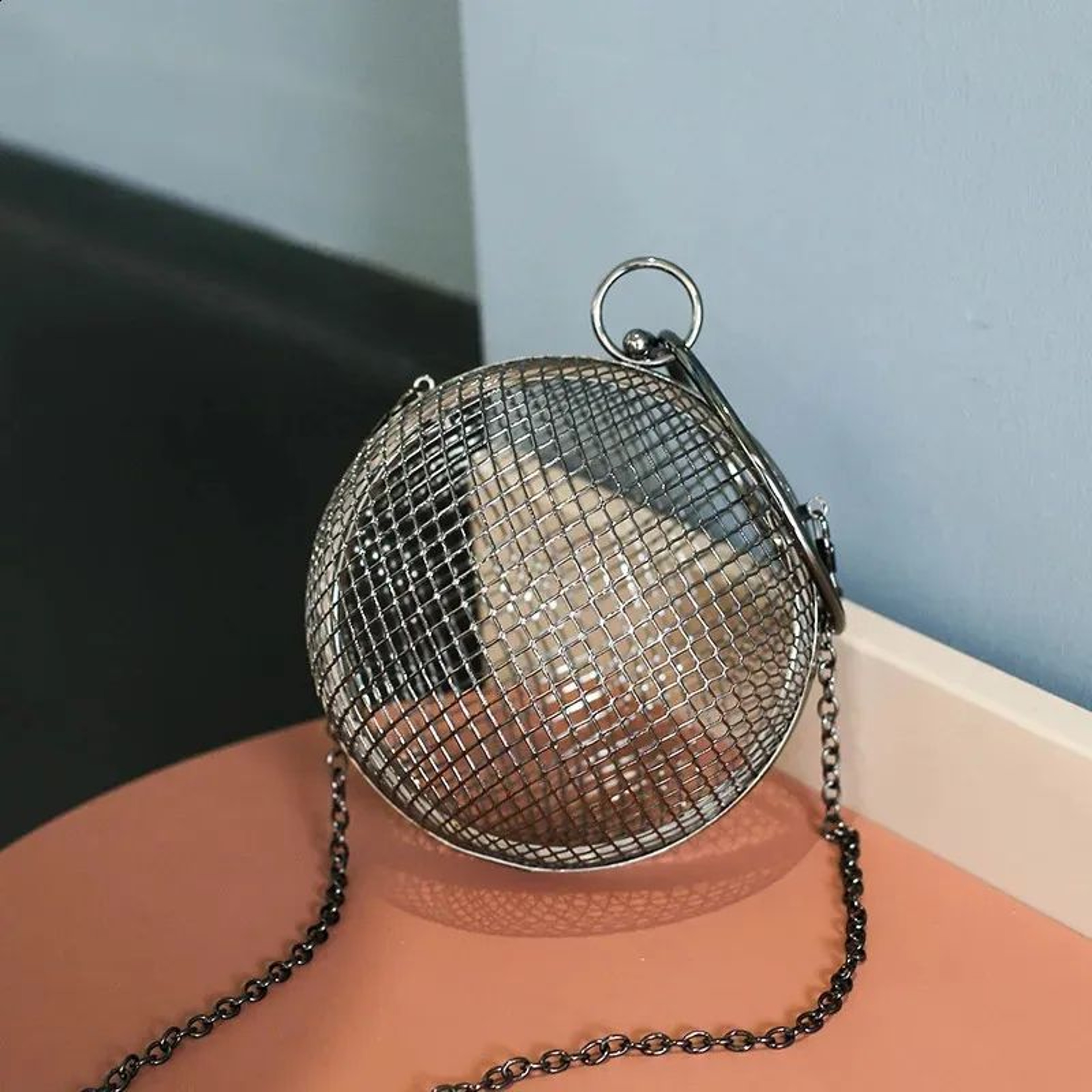 Womens Spherical Mesh Handbag With Metal Alloy Top Handle For Parties And Weddings 1