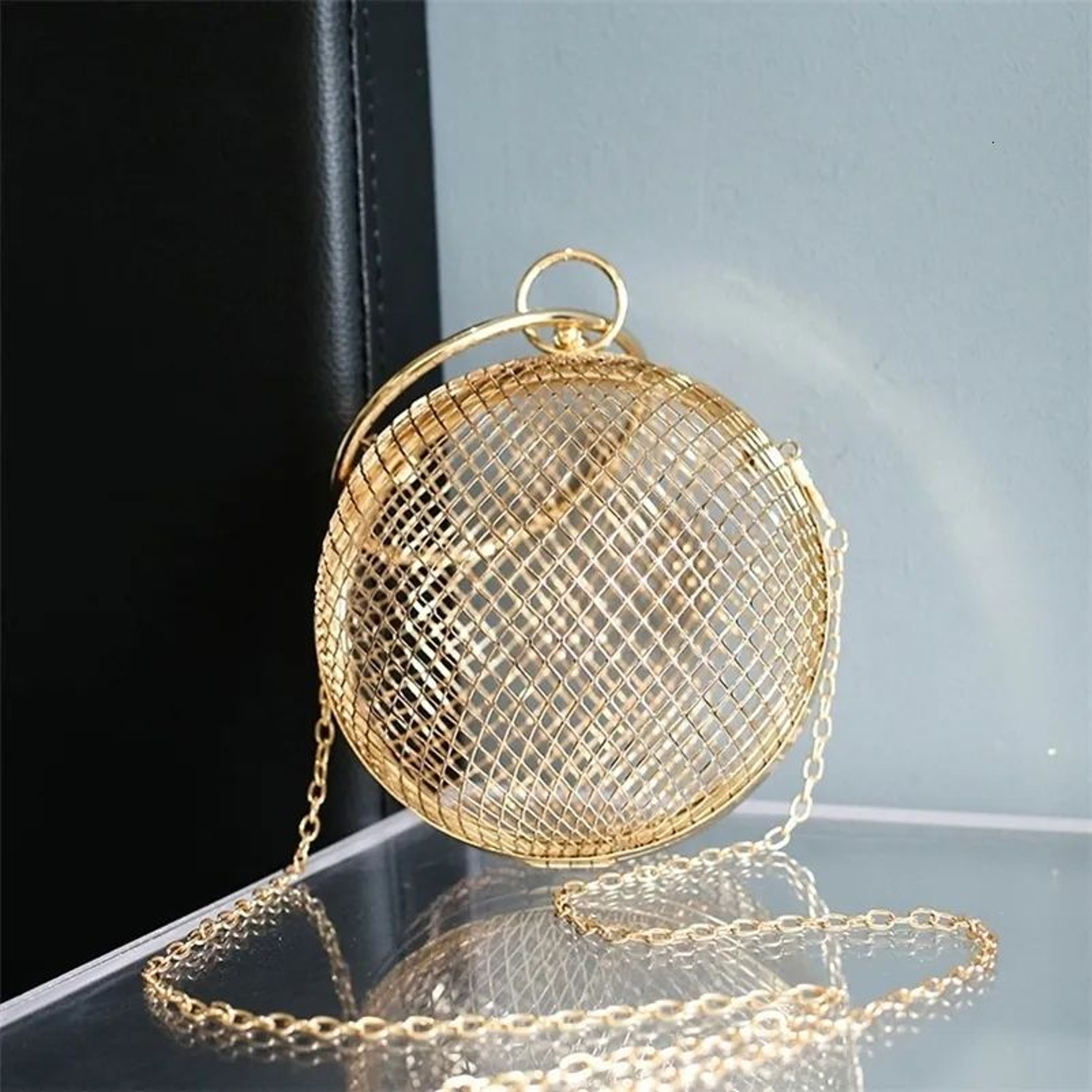 Womens Spherical Mesh Handbag With Metal Alloy Top Handle For Parties And Weddings 3