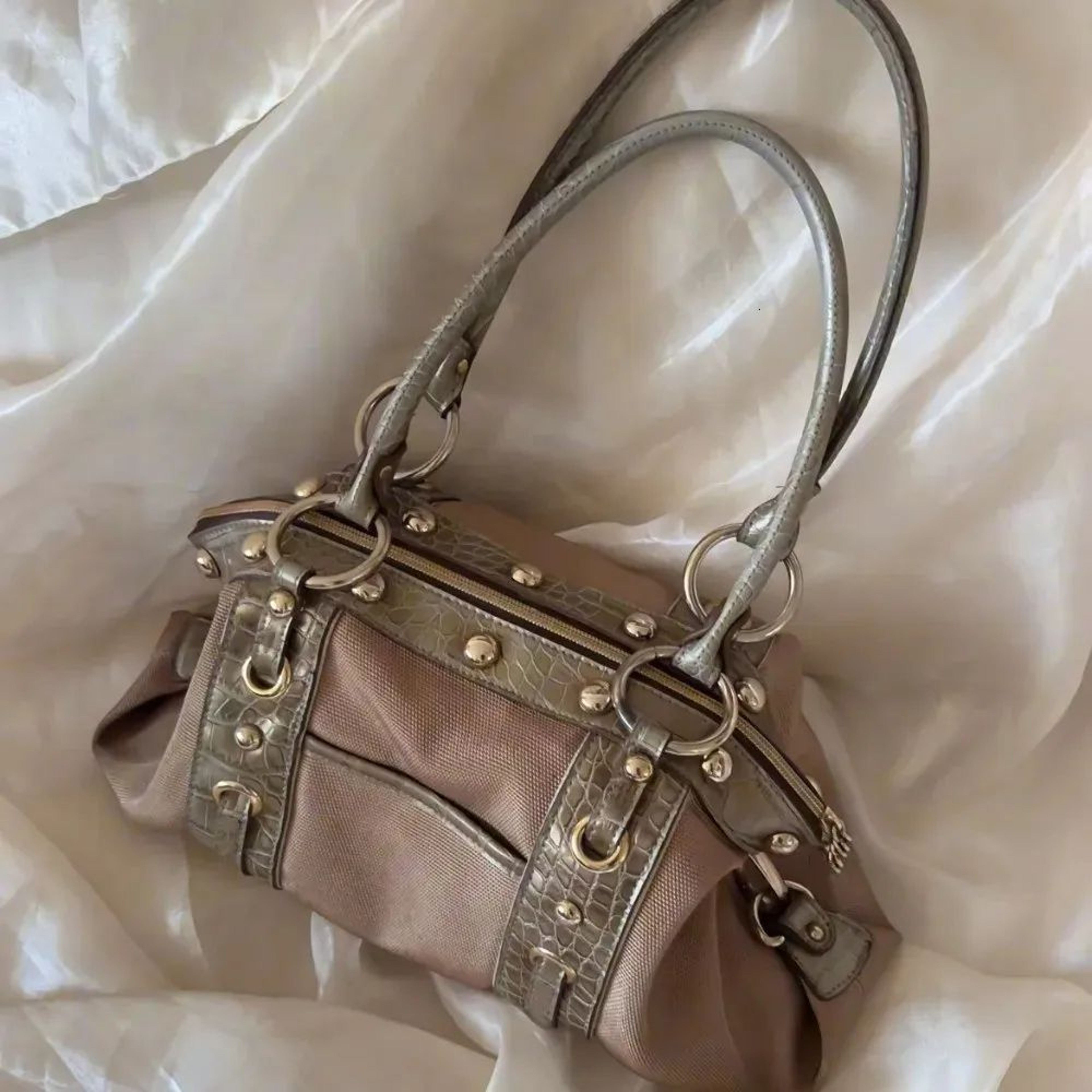 Vintage Patchwork Shoulder Bag For Women With Riveted Y2K Design 1