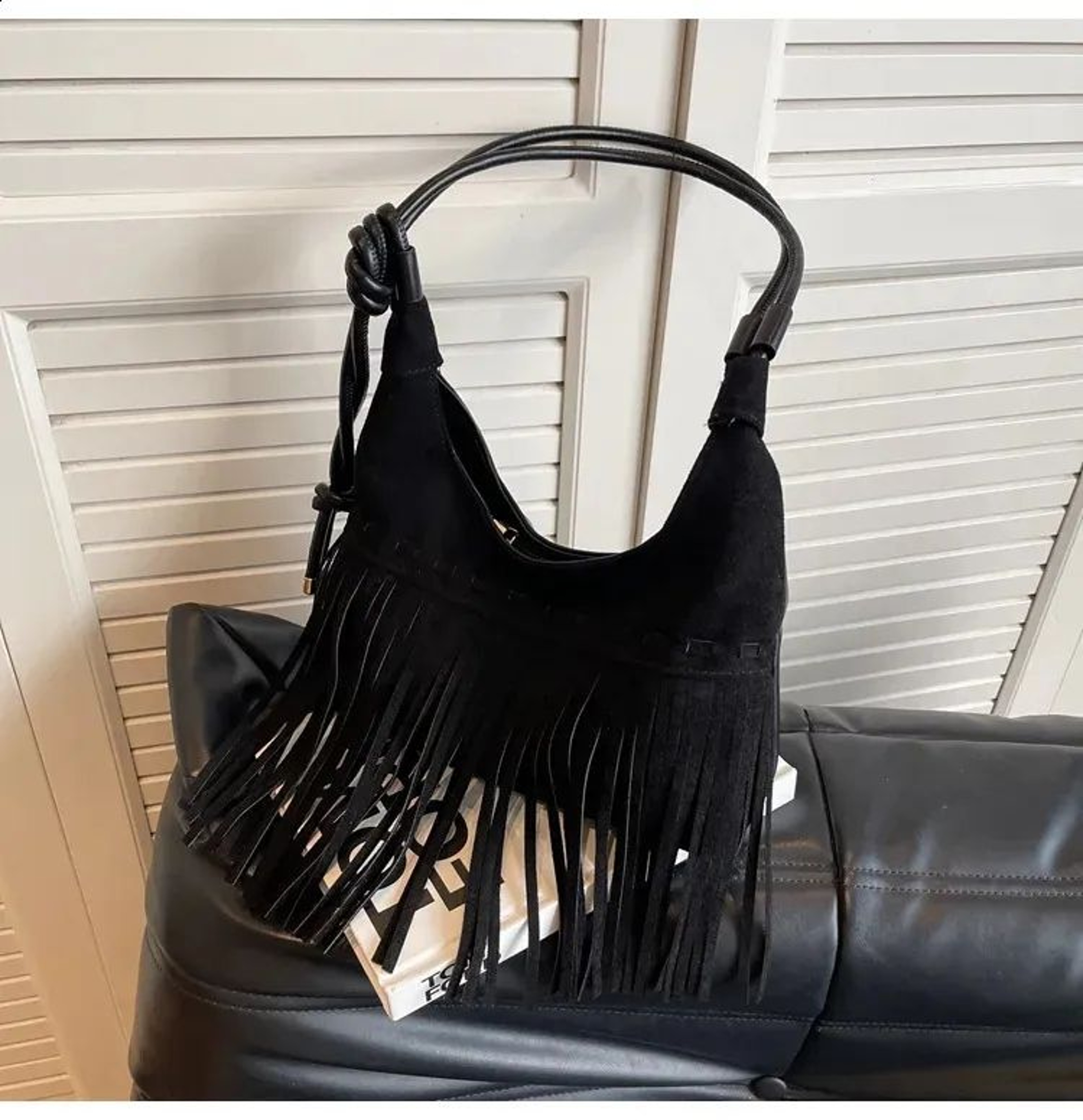 Vintage Suede Fringe Crossbody Bag For Women With Tassel Crescent Design 1