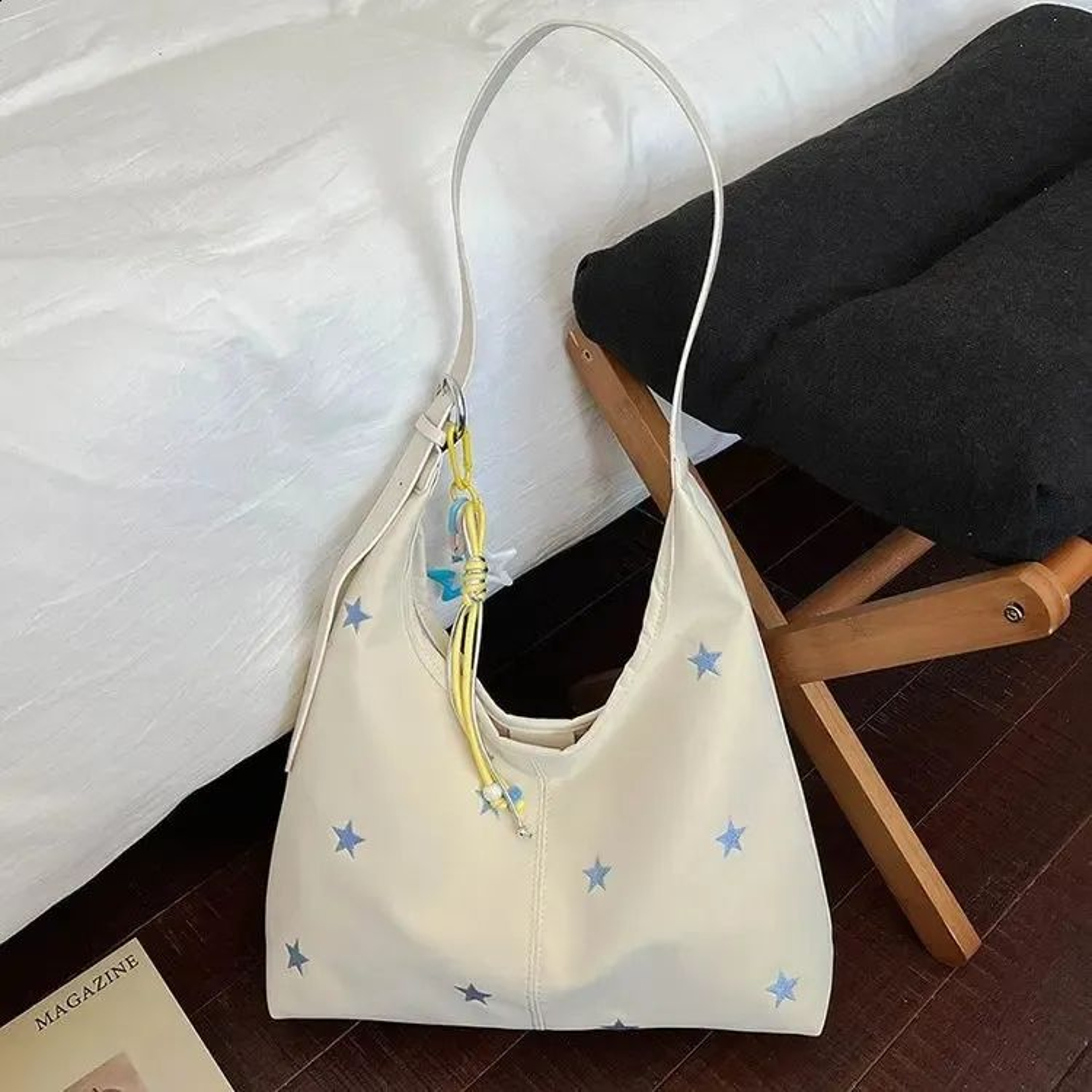 Star Embroidered Hobo Shoulder Bag For Women With Star Pendant 1