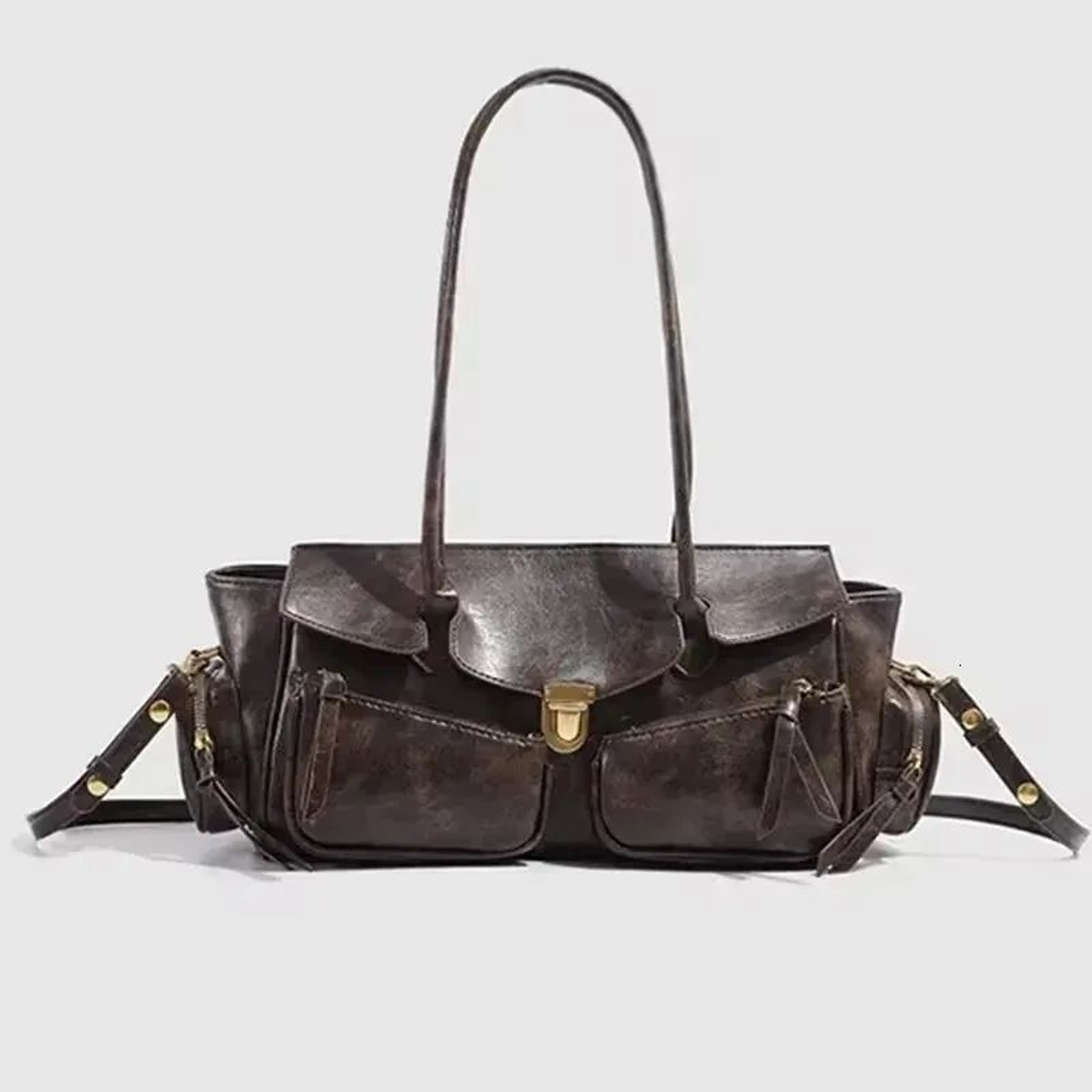 Vintage Genuine Leather Shoulder Handbag For Women With Multiple Pockets 1
