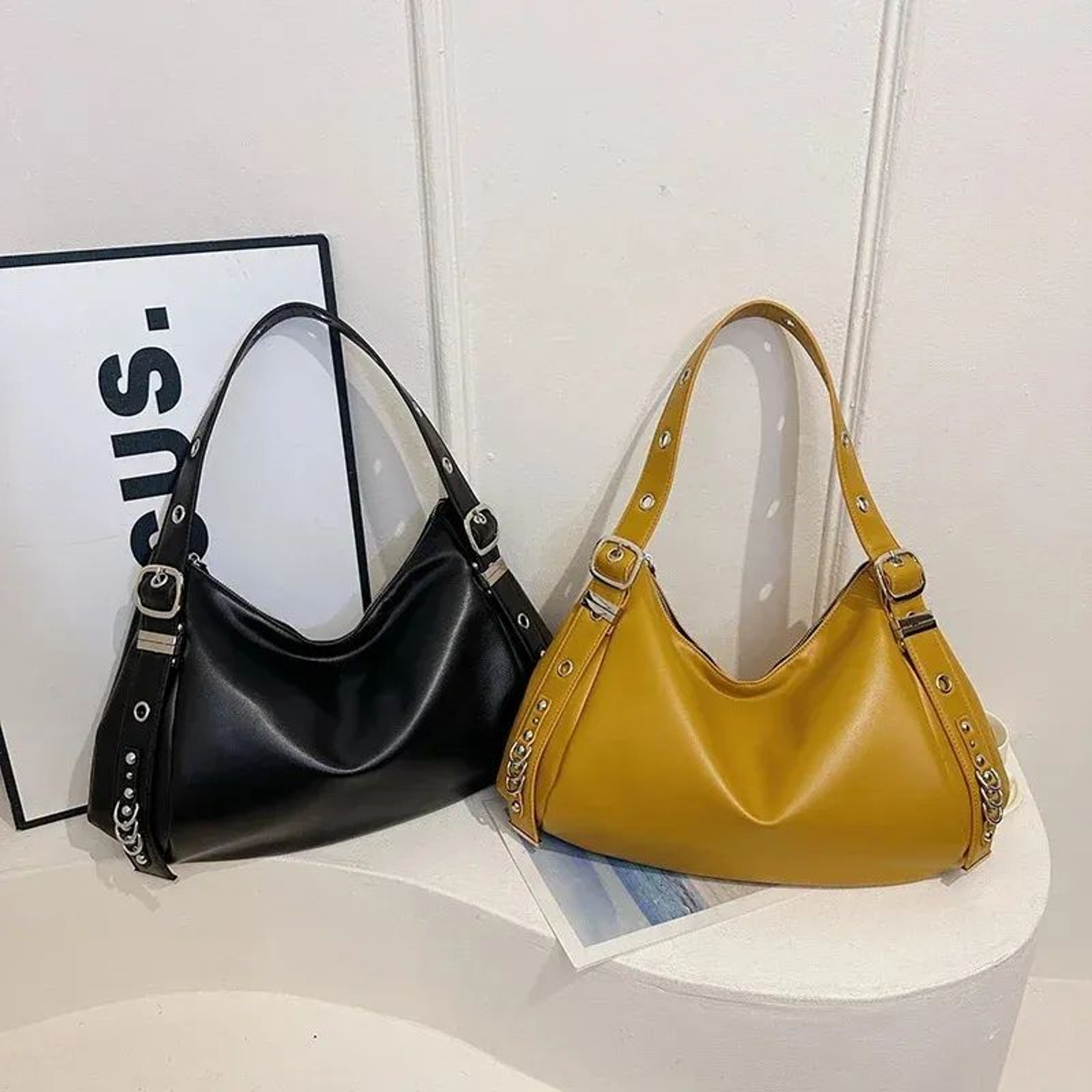 Large Capacity PU Leather Shoulder Bag For Women Solid Color Everyday Totev 3