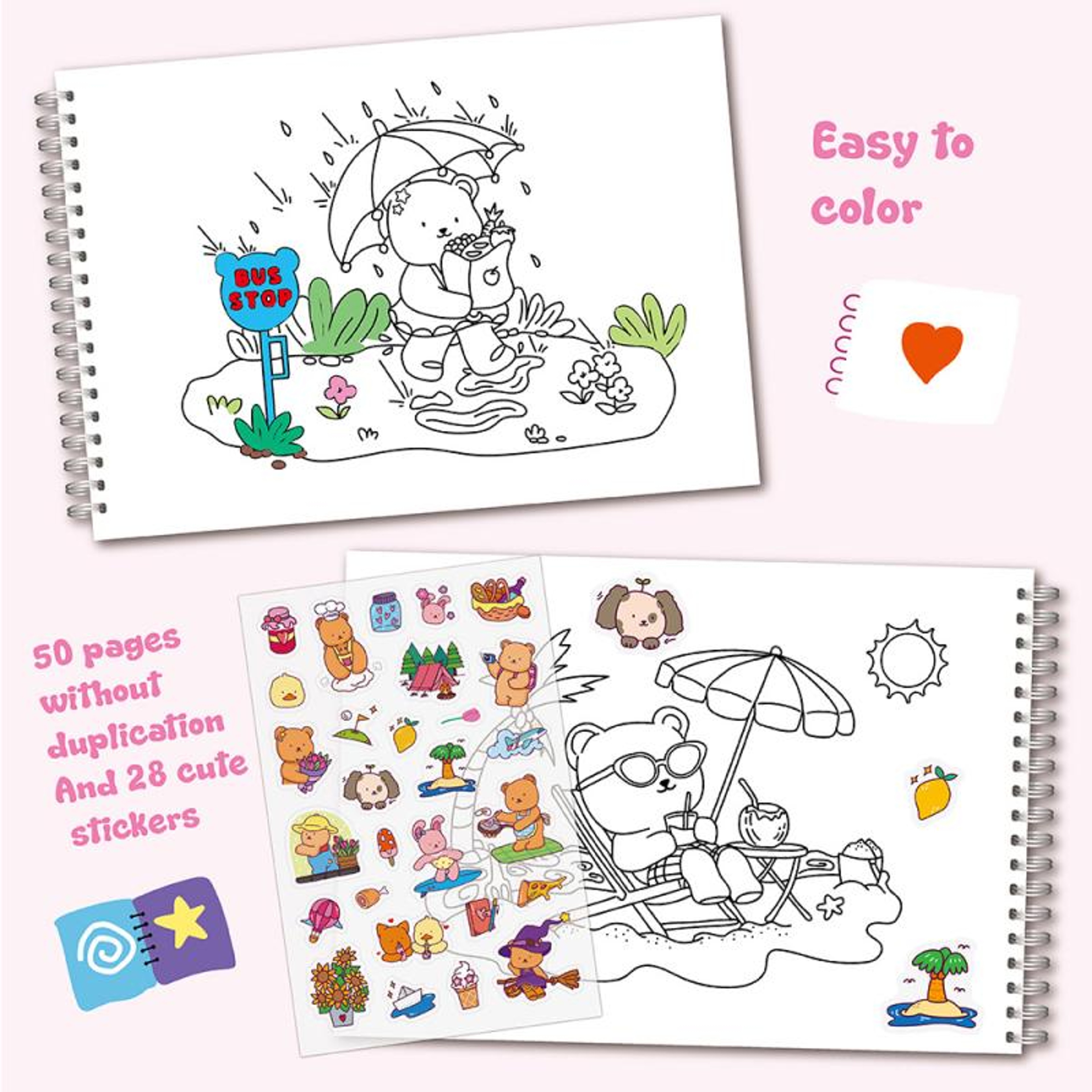 Animal Theme Coloring Book, Cute Little Bear Characters, Graffiti Painting For Adults, Teens, and Kids – view 3