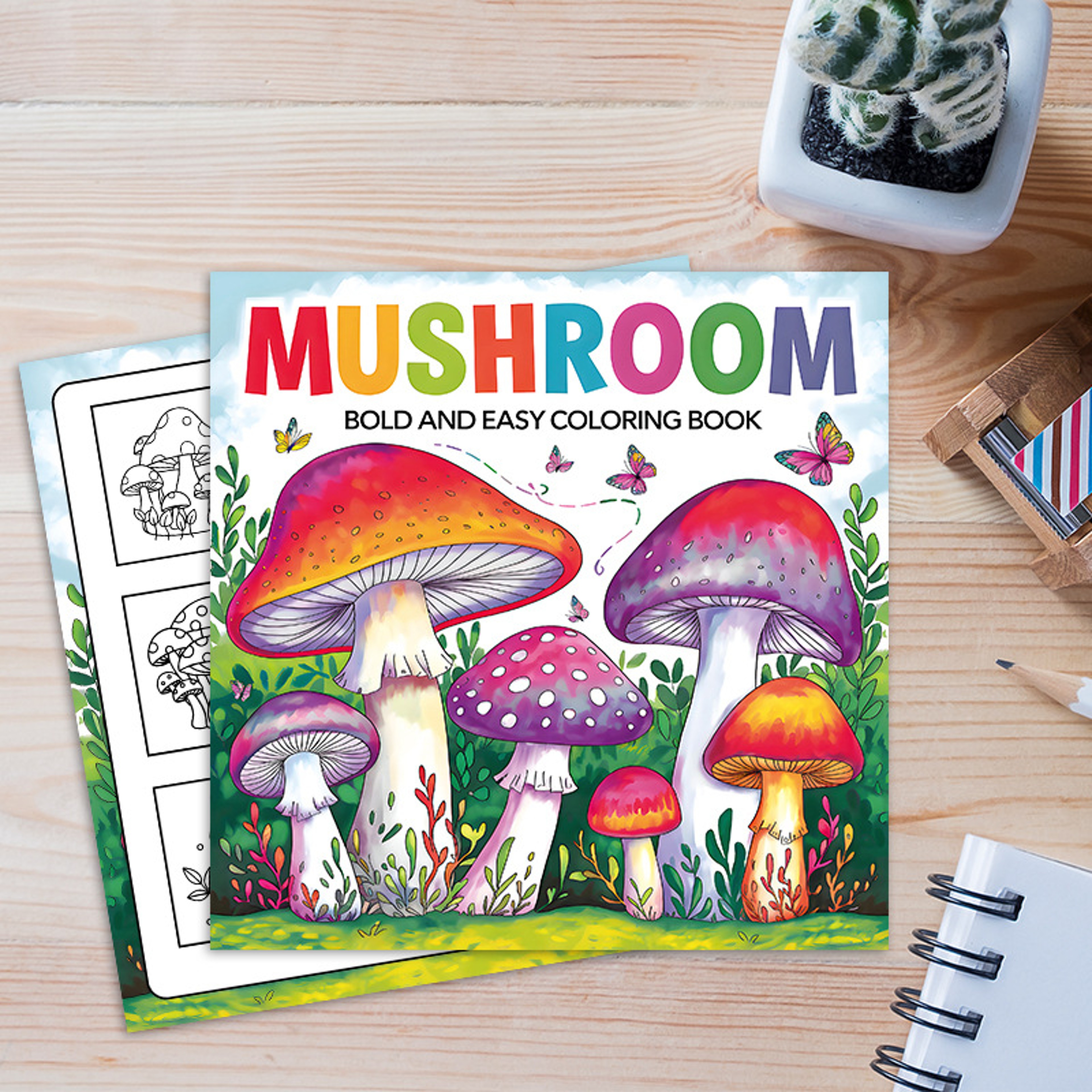 Art Therapy Coloring Book for Adults, Simple Fun Designs, Bold Mushroom Illustrations for Relaxing Activity, Kids – view 1