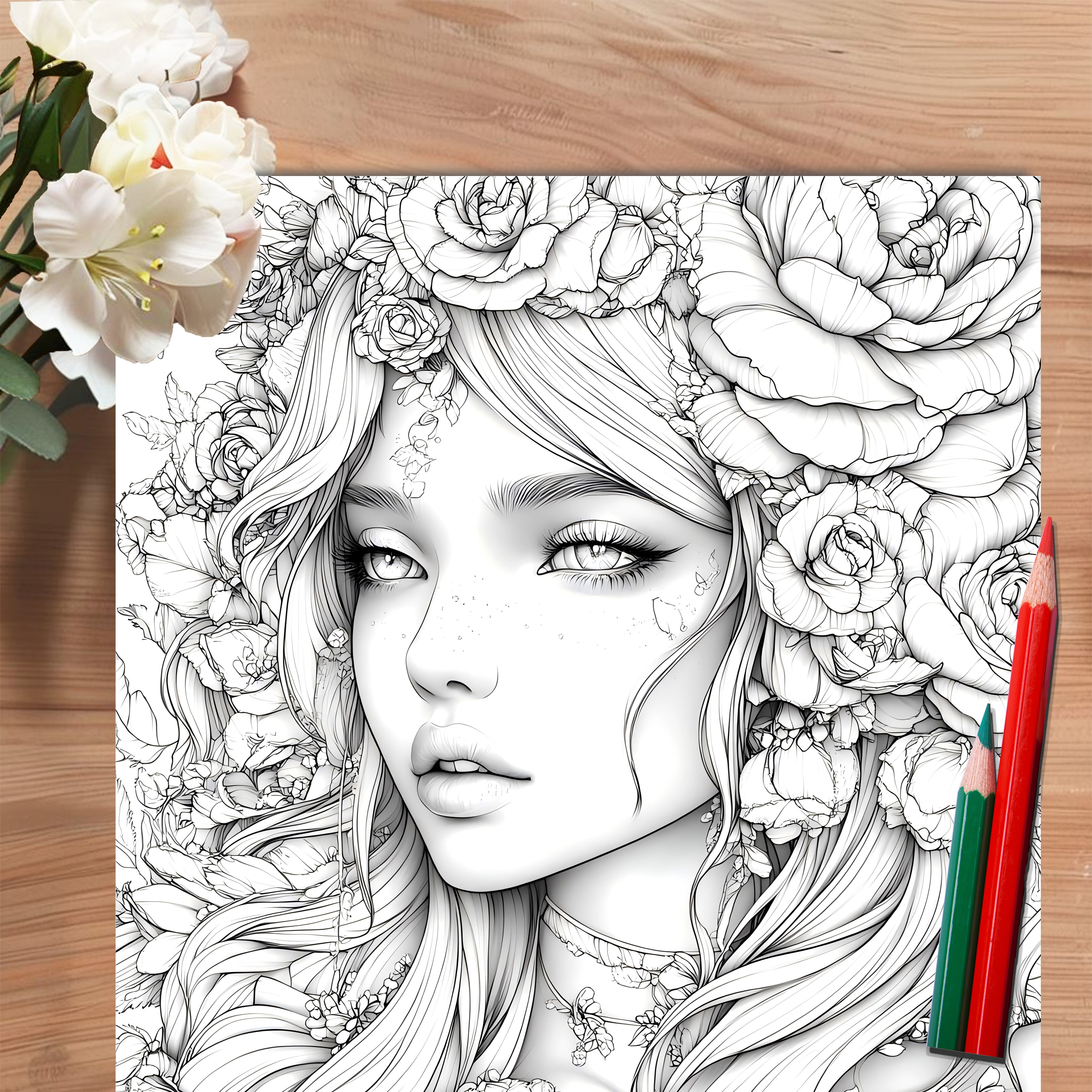 Art Therapy Coloring Book For Adults And Kids Stress Relief With Flowers And Beautiful Women Themes 0