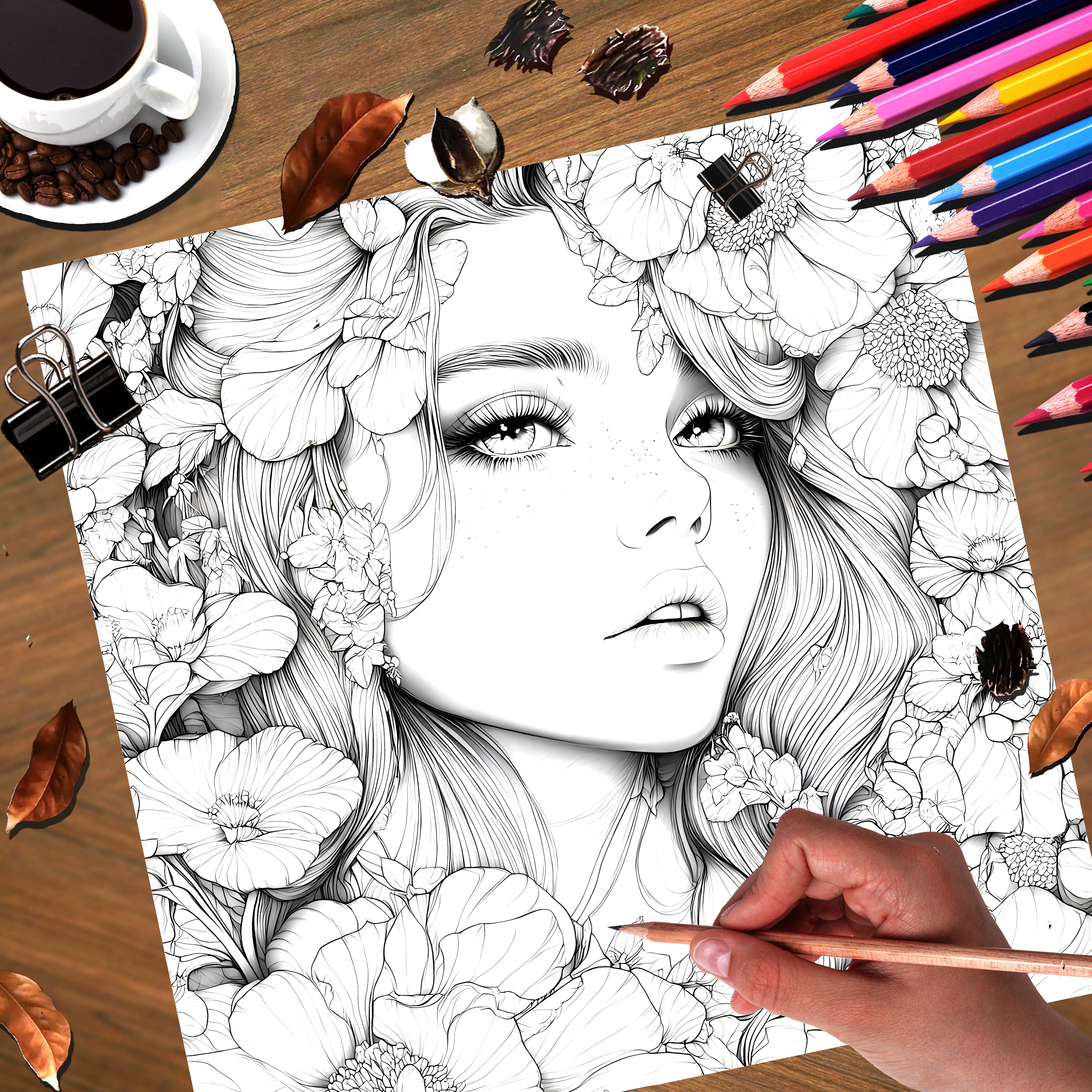 Art Therapy Coloring Book For Adults And Kids Stress Relief With Flowers And Beautiful Women Themes 2