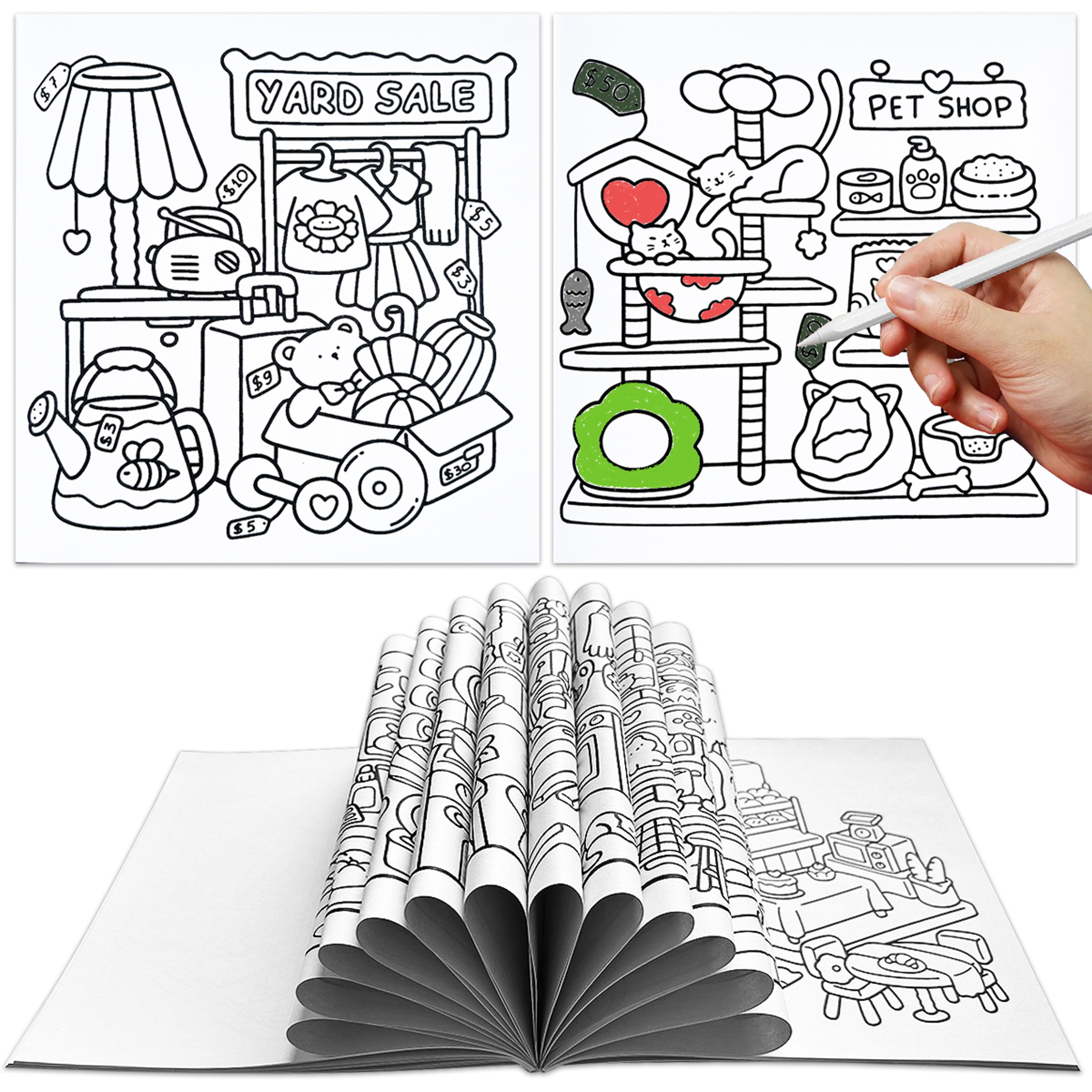 Cozy Home Coloring Book For Kids And Adults Relaxing Art Therapy With Cute Little Corner Shop Drawi 3
