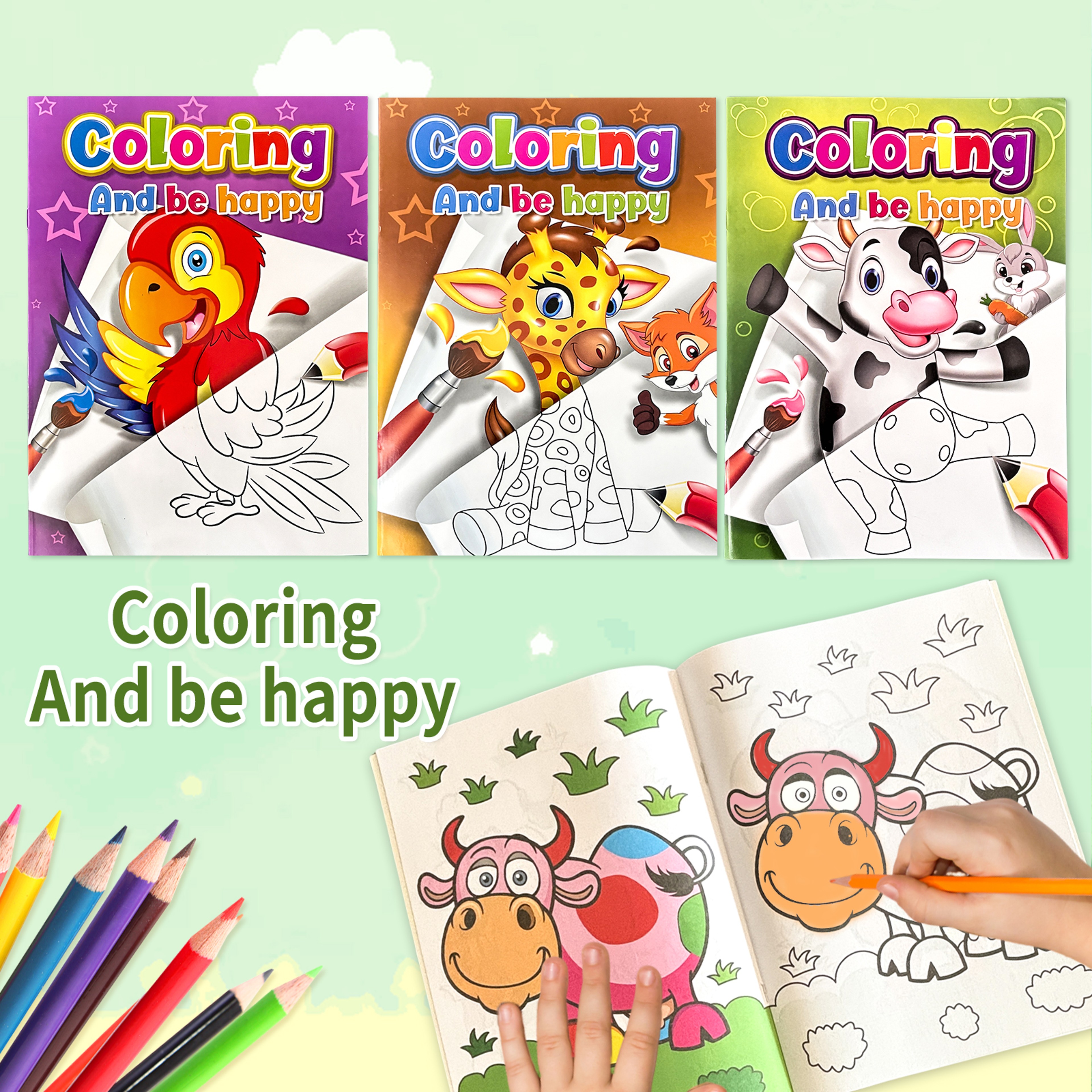Childrens Coloring Book Set, Colorful Animal Patterns, Learn While Painting for a Happy Growth – view 1