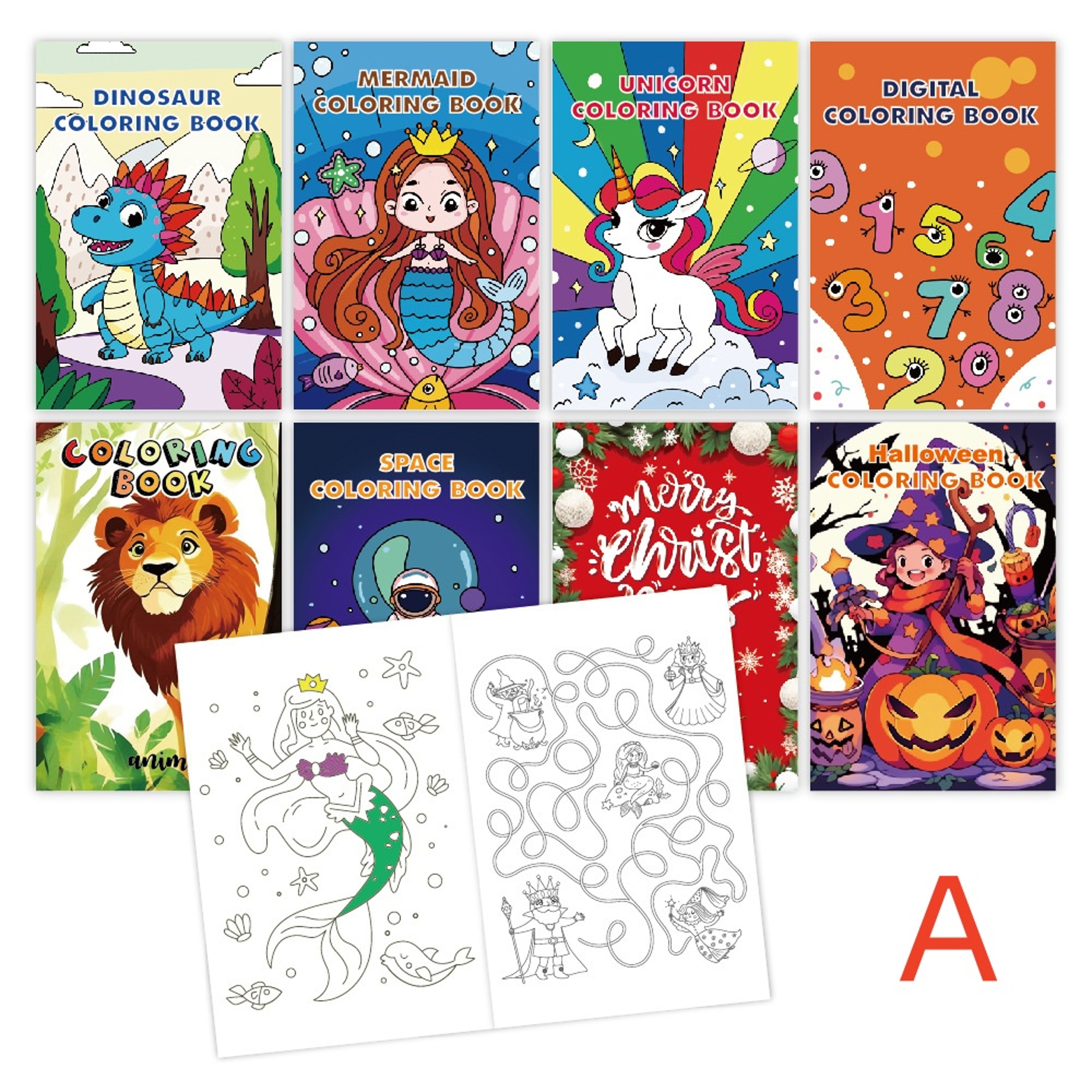Kids Holiday Party Coloring Book Set, 8 Theme Pack for Creative Fun, Doodle Drawing and Cartoon Characters – view 6