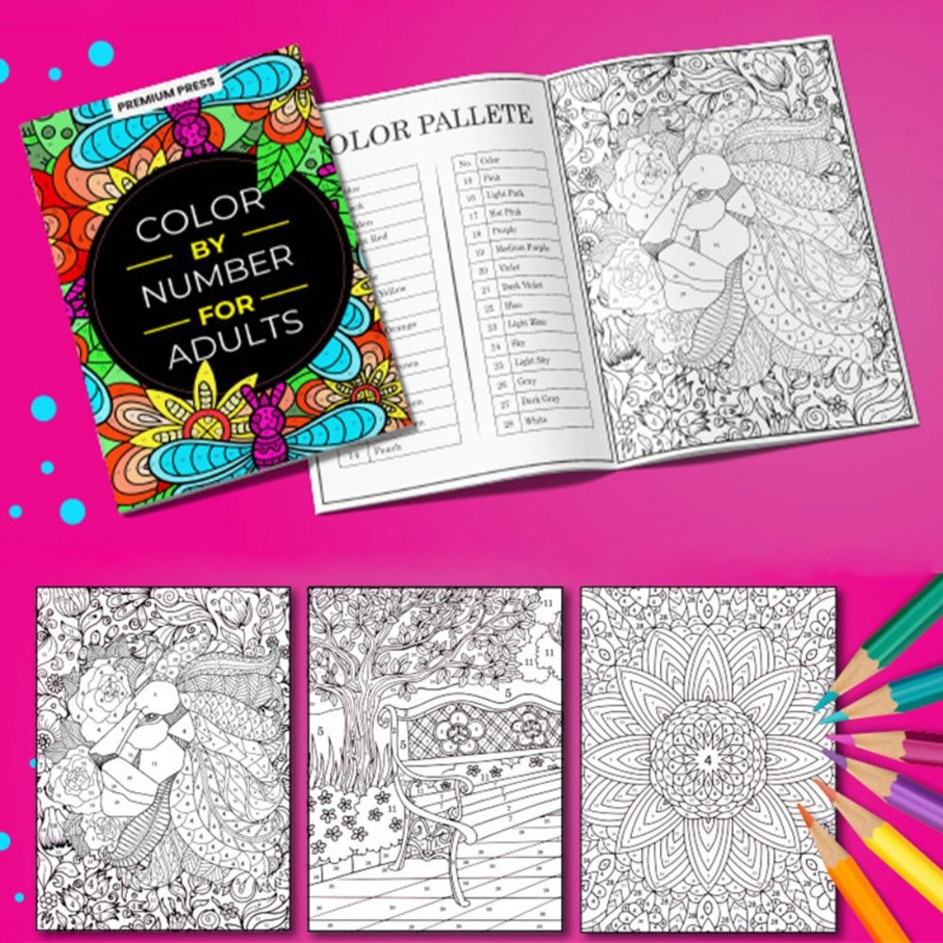 Stress Relief Coloring Book for Adults, Unique Background Color By Number, Anxiety Therapy Art for Men, Women, Teens – view 2