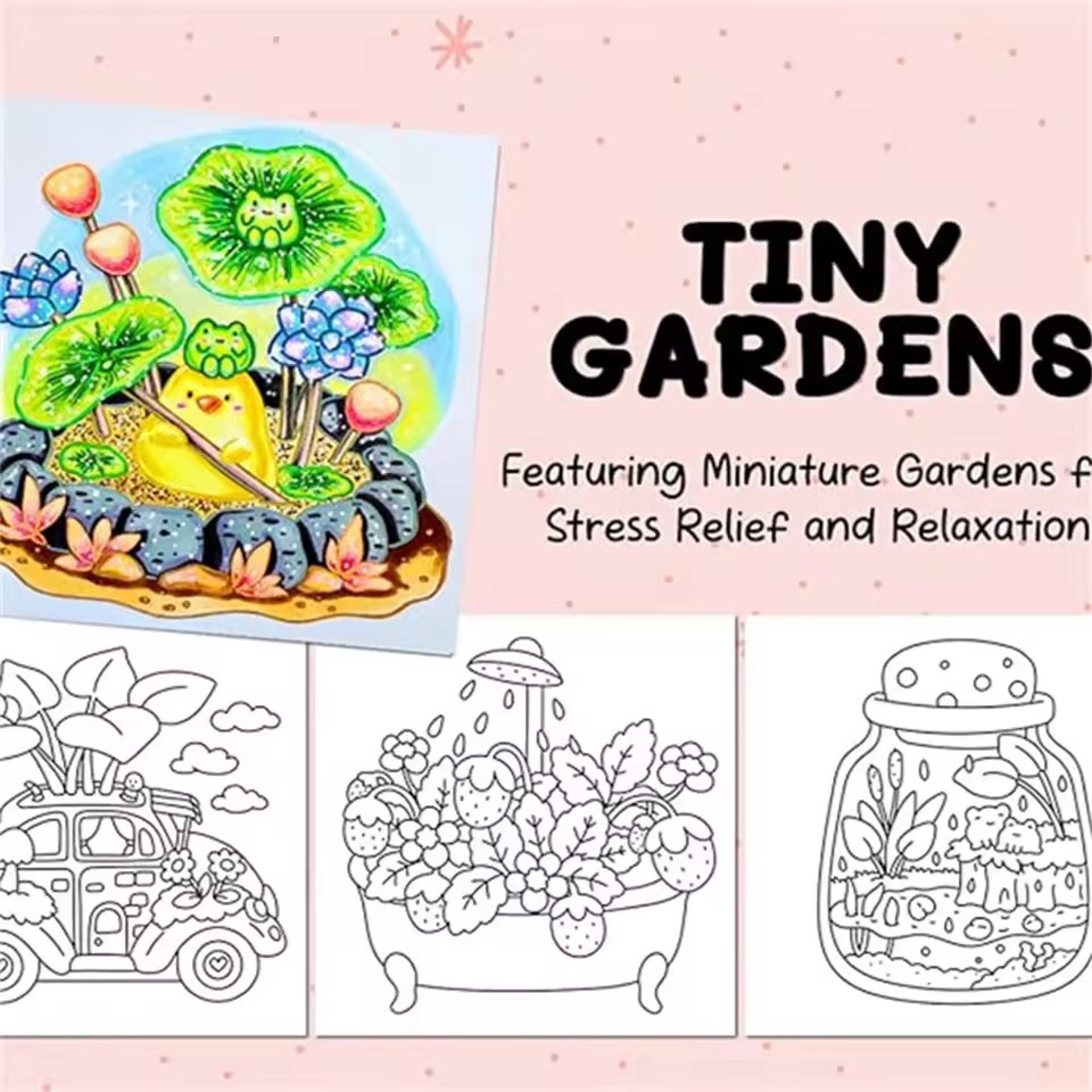 TINY GARDENS Coloring Book for Adults, A Perfect Gift for Party and Birthday, Features Bold, Easy Patterns and Cute Draw – view 3