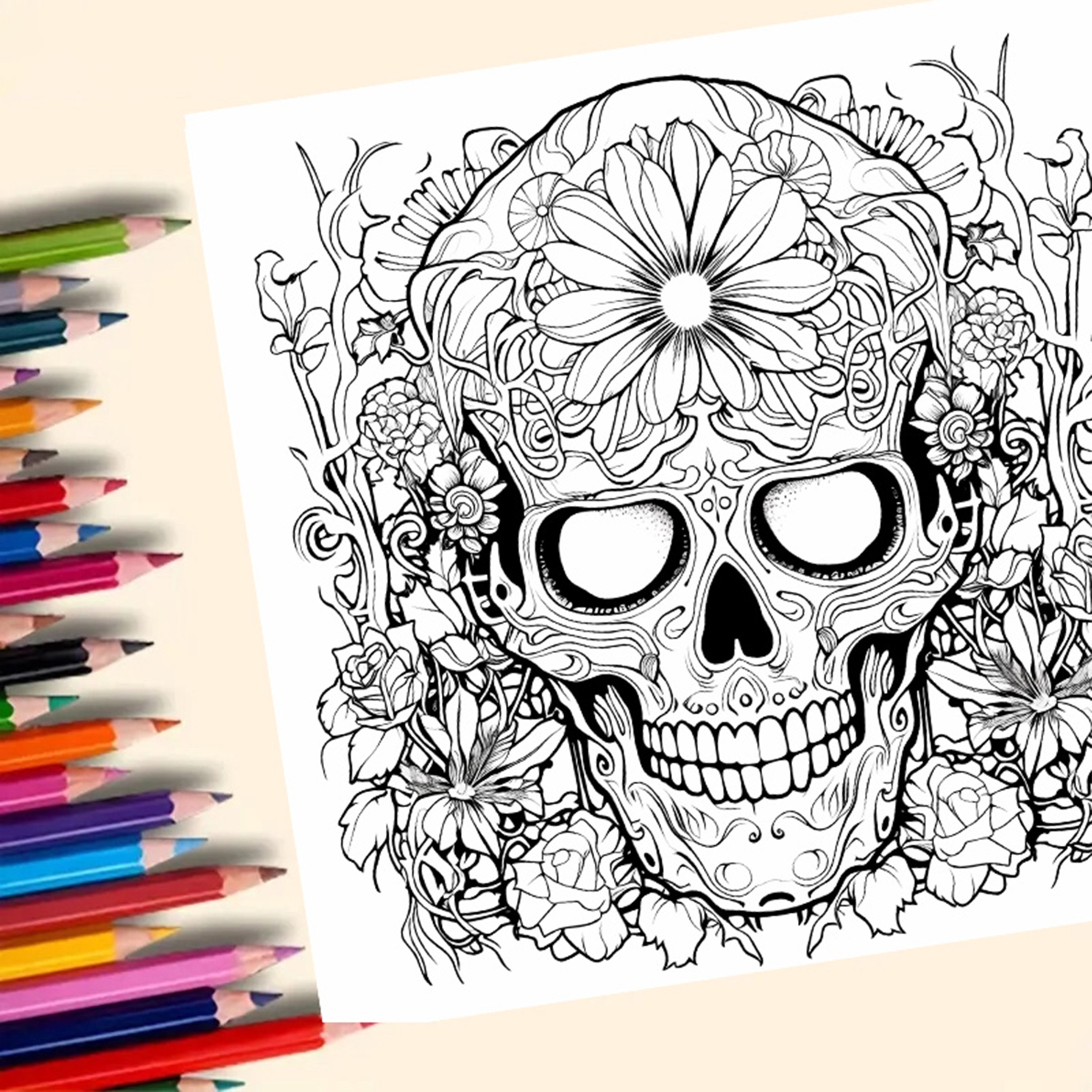 Art Therapy Coloring Book for Adults, Gothic Skull Designs, Stress Relief and Creative Gift Idea – view 3