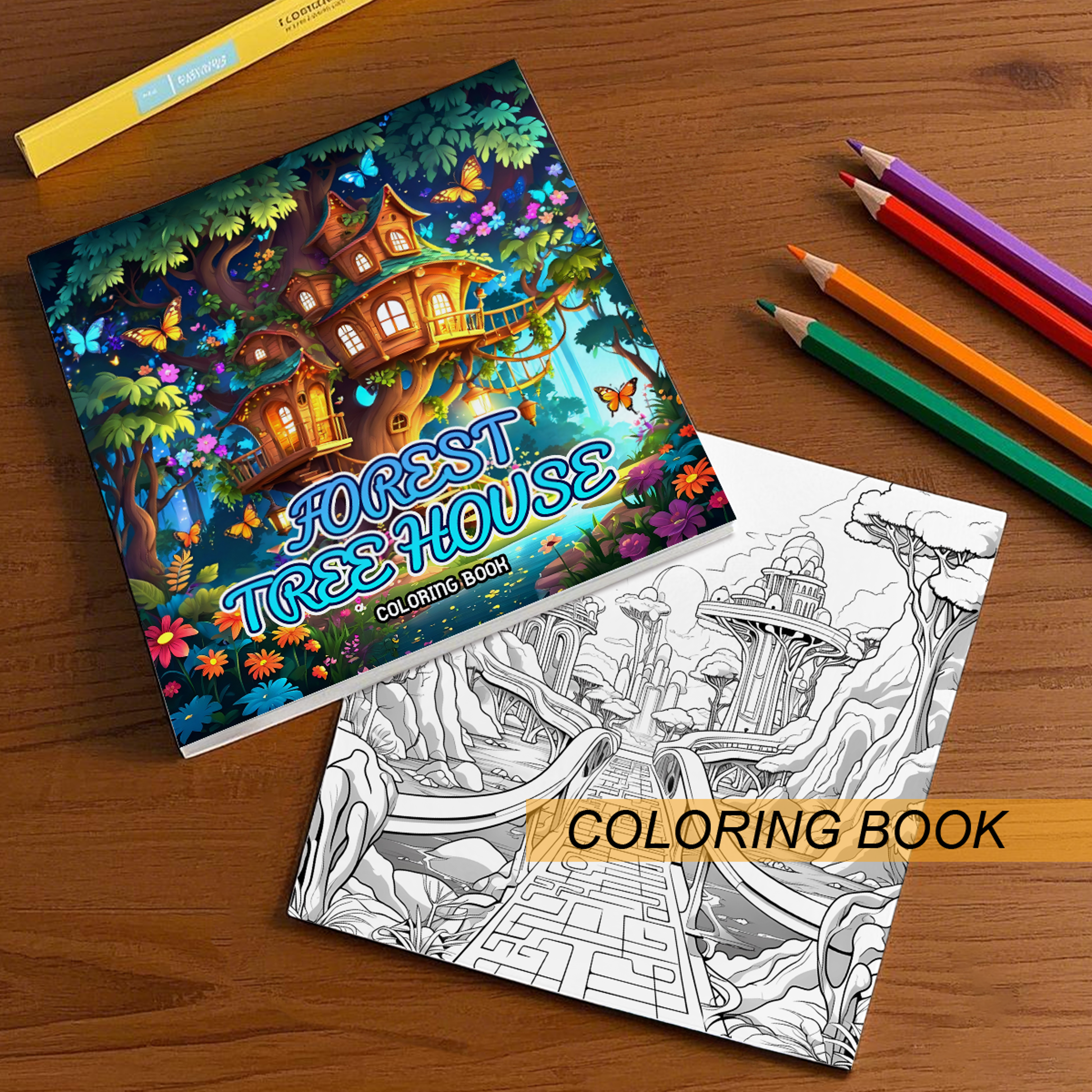 Fantastic Tree House Coloring Book for Adults, Relieve Stress, Creative Art Therapy, Kids Educational Toys – view 4