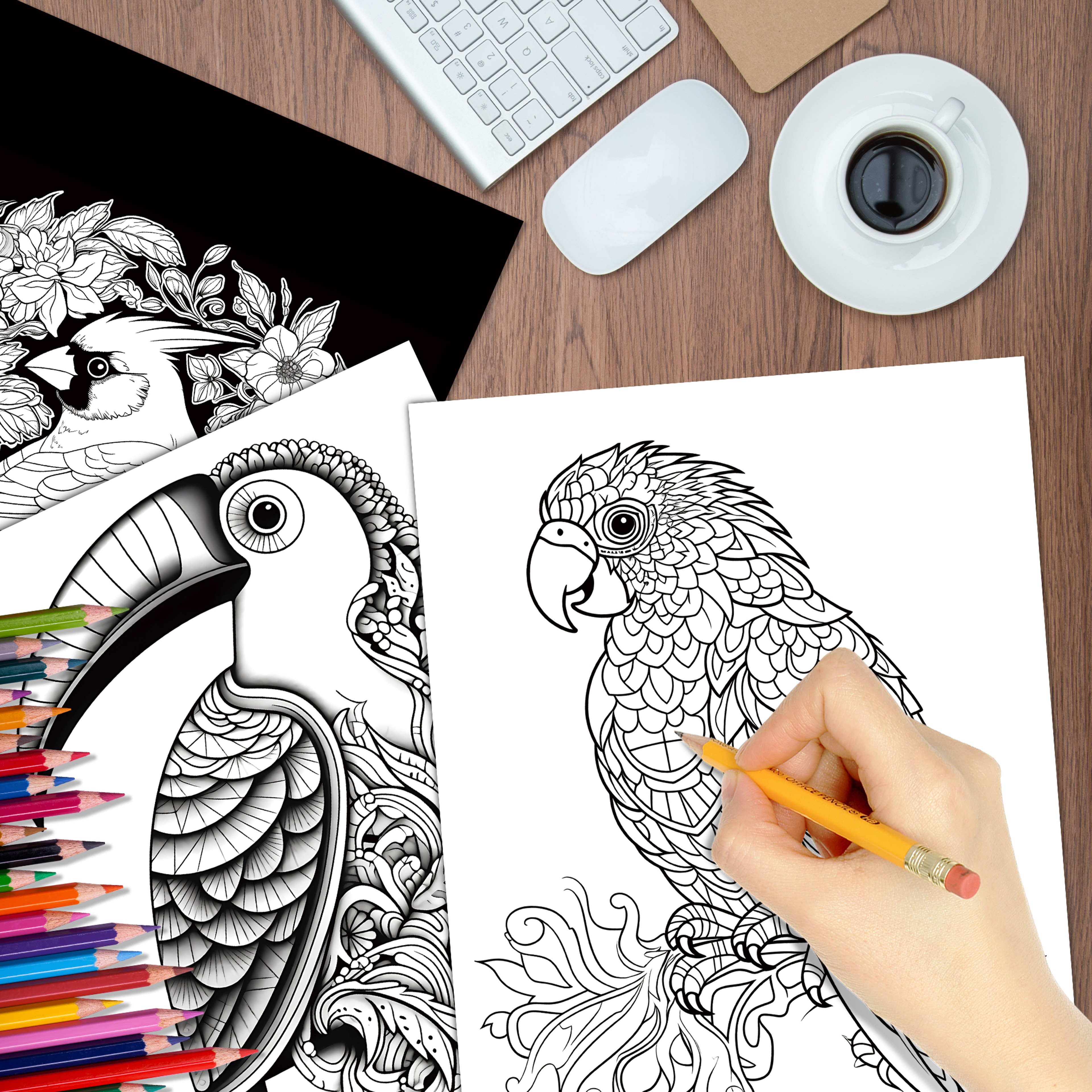 Animal Character Coloring Book Mandala Flowers Stress Relief Relaxation Art 1