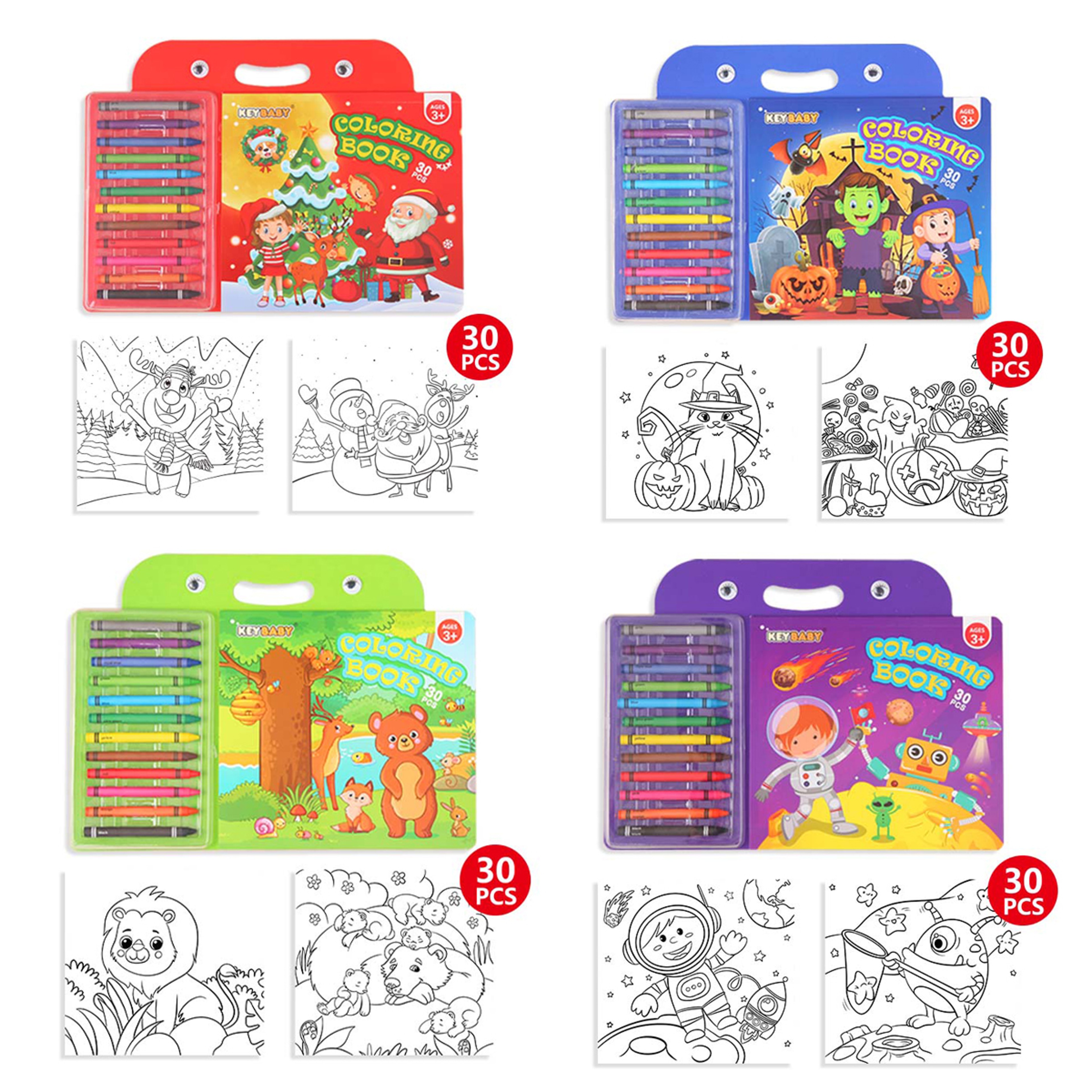 Childrens Coloring Book Set, Drawing Book with Colorful Crayon, Christmas, Halloween, Animal, Space Edition – view 1