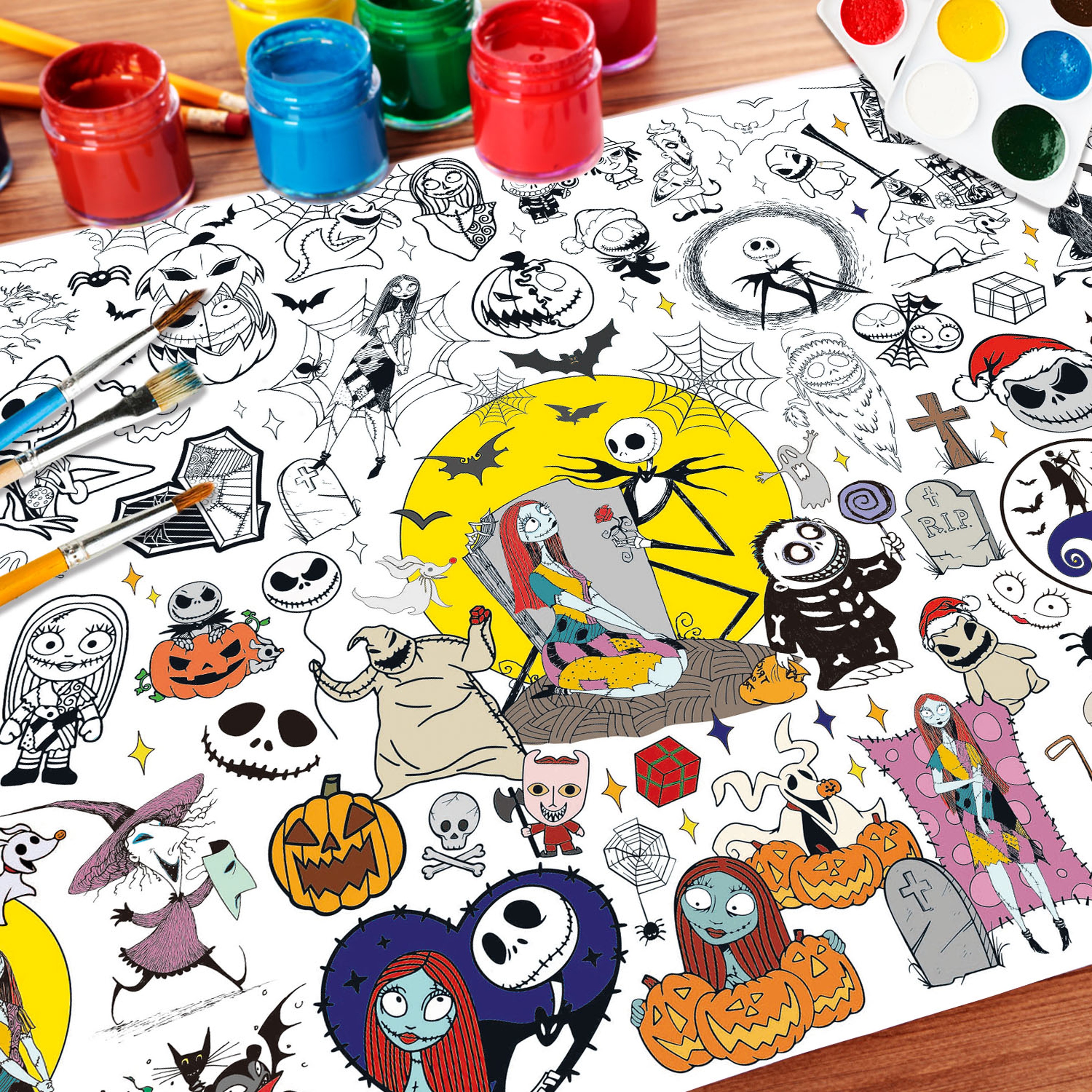 Horror Halloween Coloring Books for Kids, Giant Coloring Poster, Space Party Supplies, Coloring Tablecloth – view 3