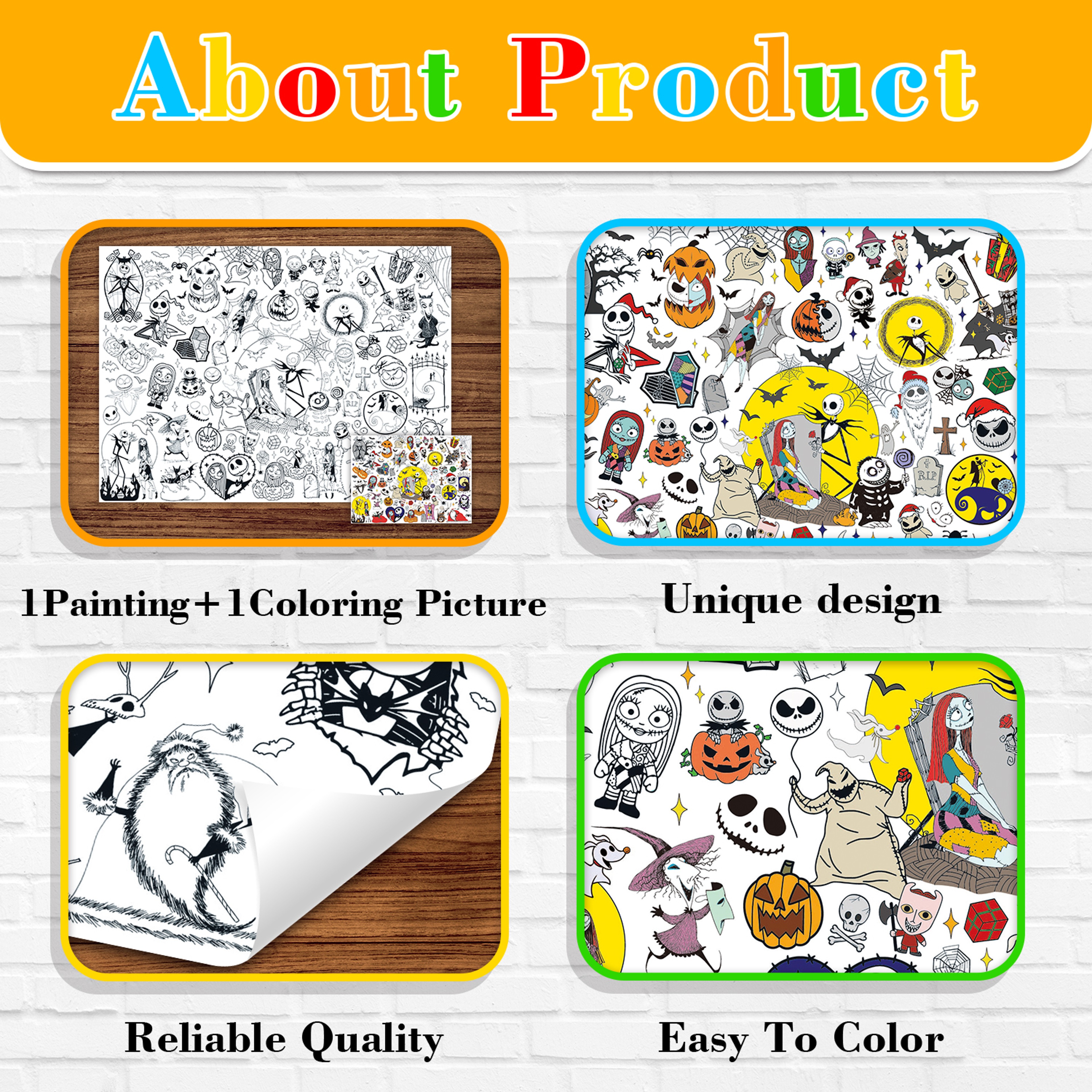 Horror Halloween Coloring Books for Kids, Giant Coloring Poster, Space Party Supplies, Coloring Tablecloth – view 5