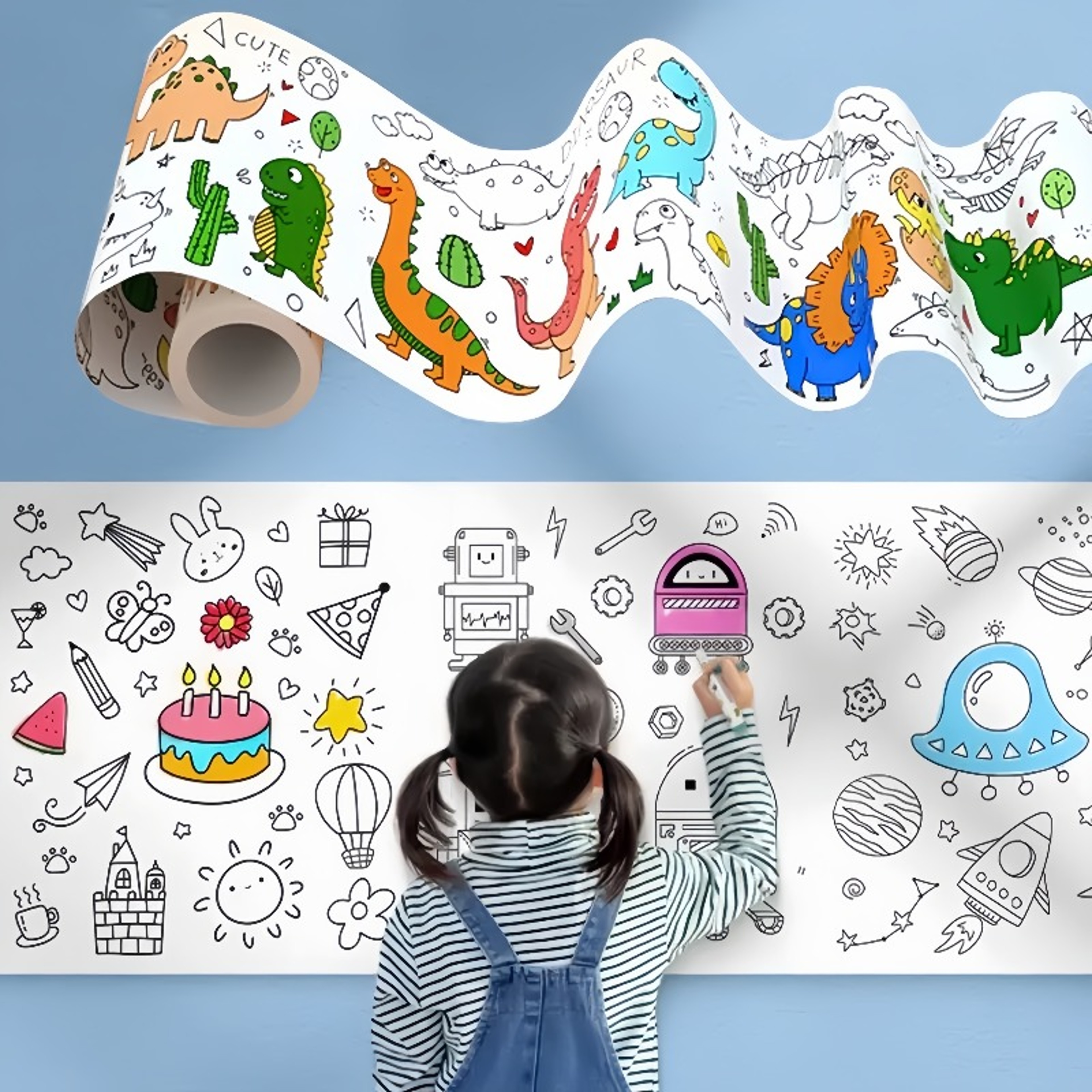 Children Montessori Toys DIY Self Adhesive Drawing Roll Kids Learning Paint Coloring Scroll For Ear 0