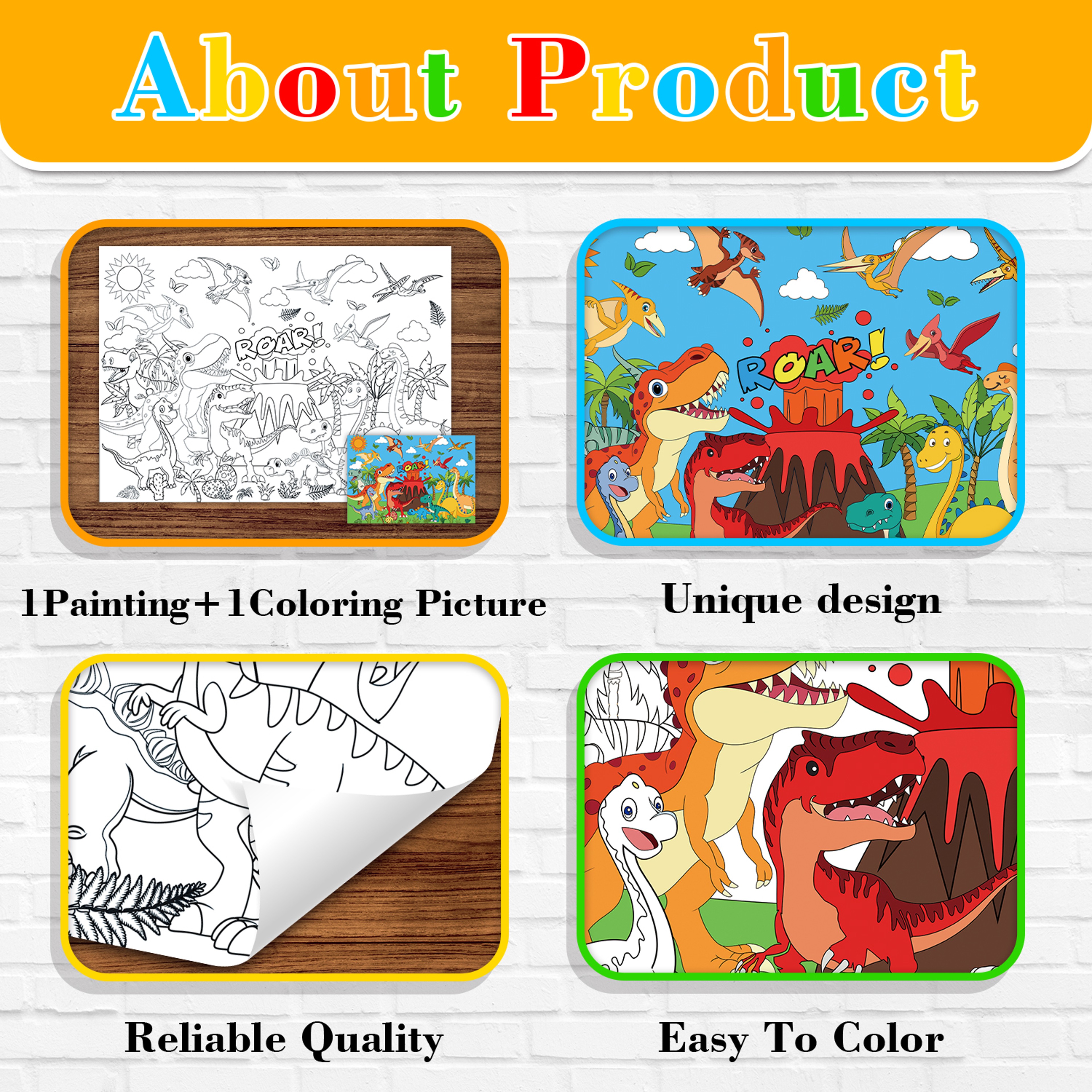 Dinosaur World Coloring Tablecloth, Large Kids Activity Mat, Birthday Party Supplies, Creative Gift and Favor – view 5