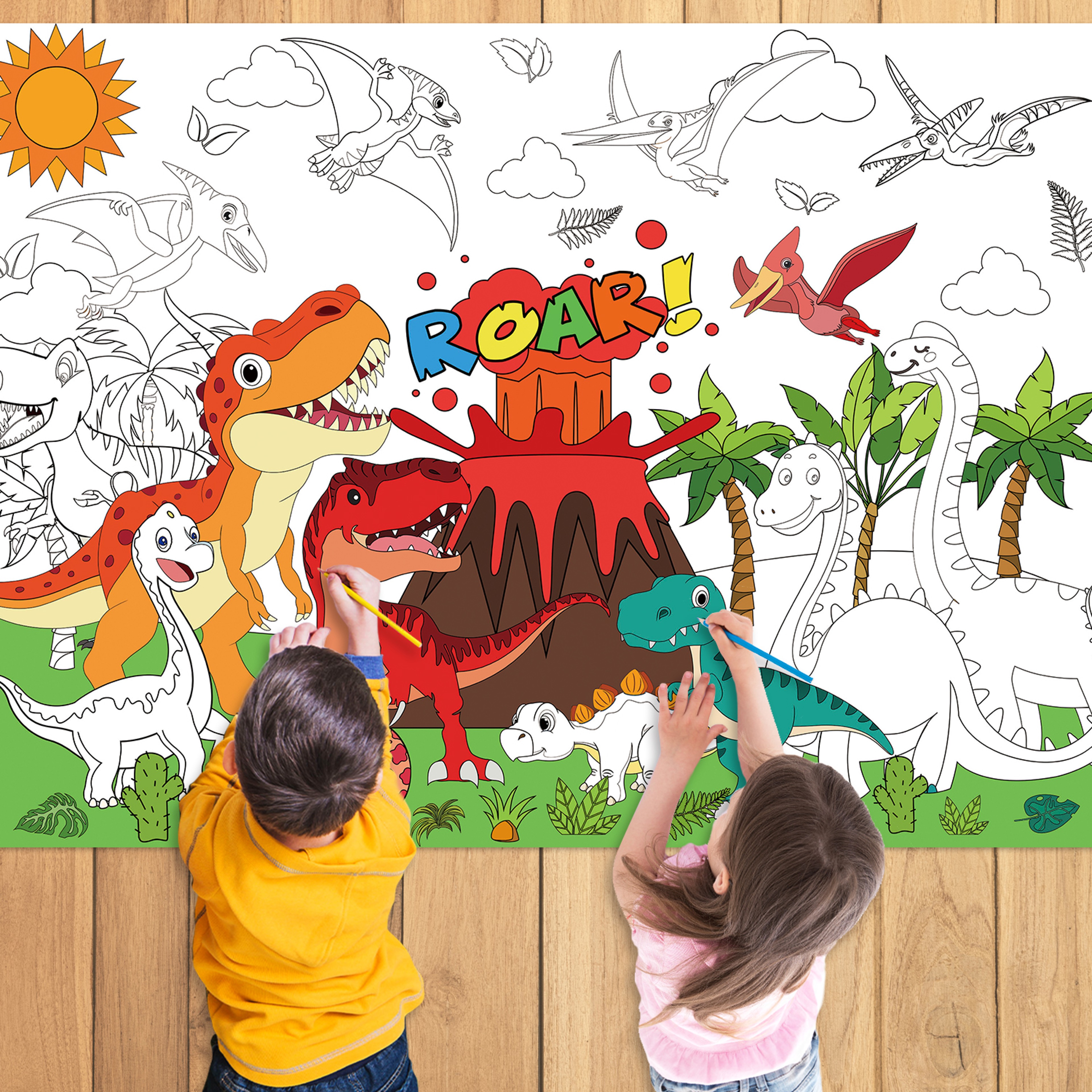 Dinosaur World Coloring Tablecloth, Large Kids Activity Mat, Birthday Party Supplies, Creative Gift and Favor – view 6