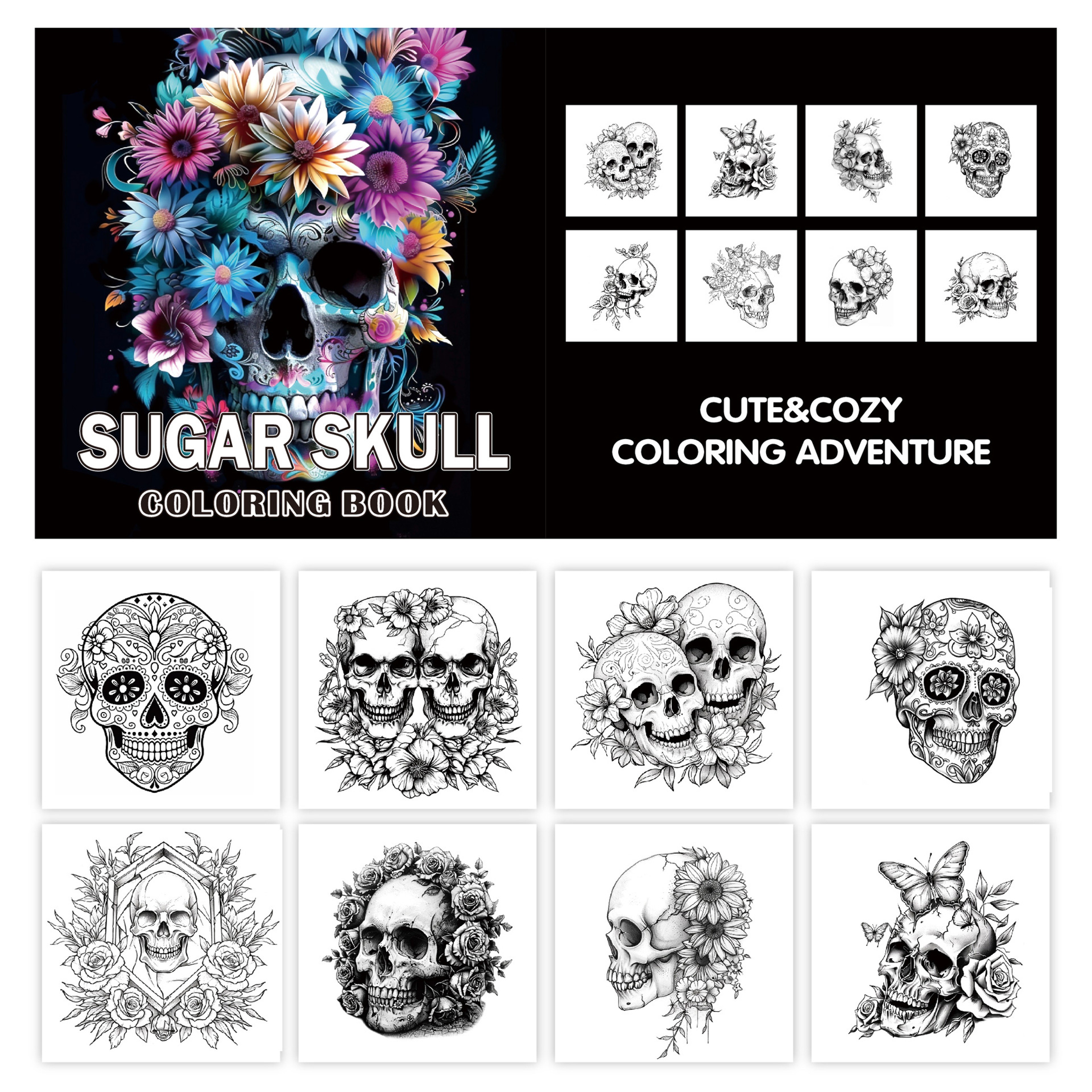 Art Skull Adult Coloring Book, Gothic Doodle Art for Stress Relief – view 5