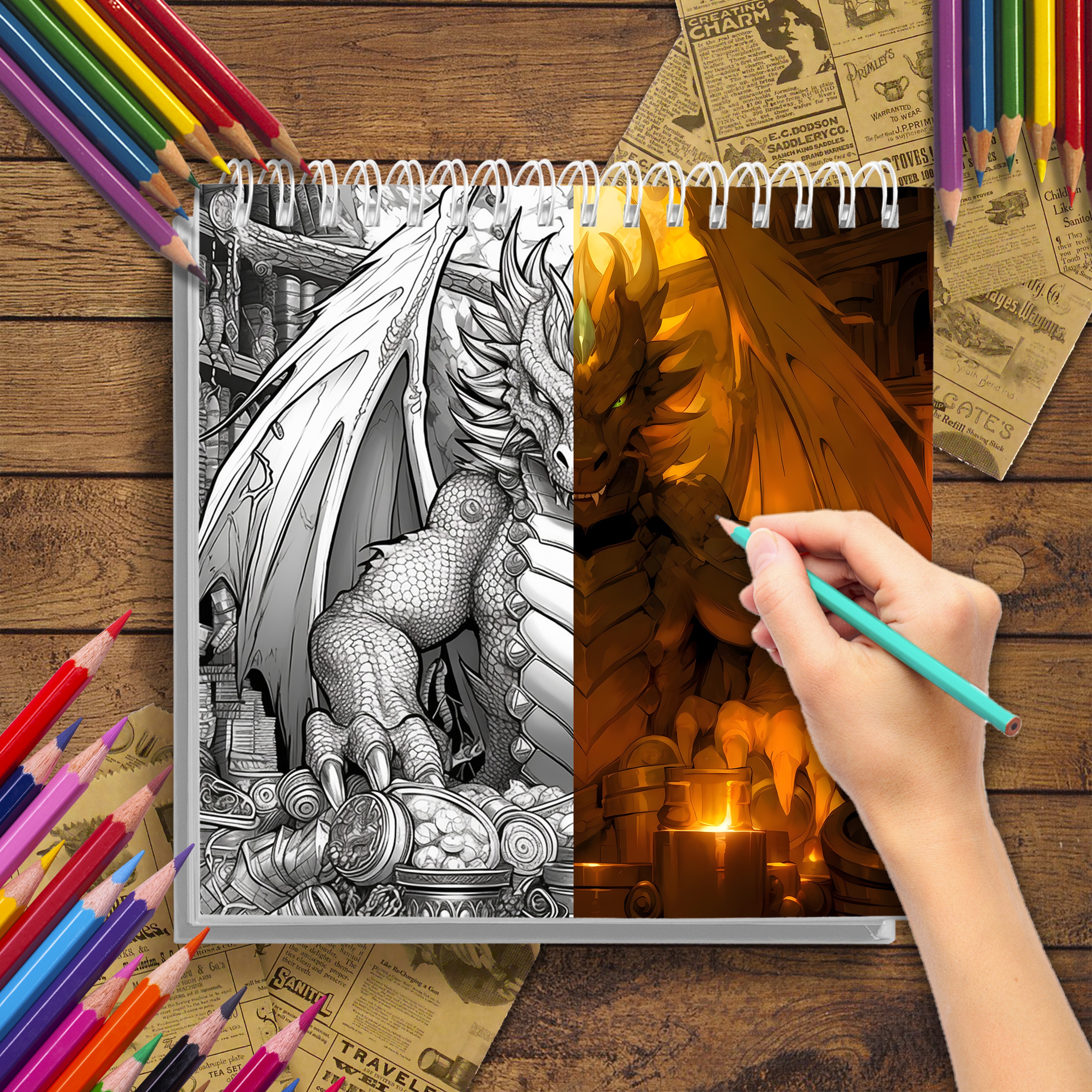Mythical Creatures Coloring Book for Adults, Featuring Dragons, An Ideal Gift for Stress Relief – view 3