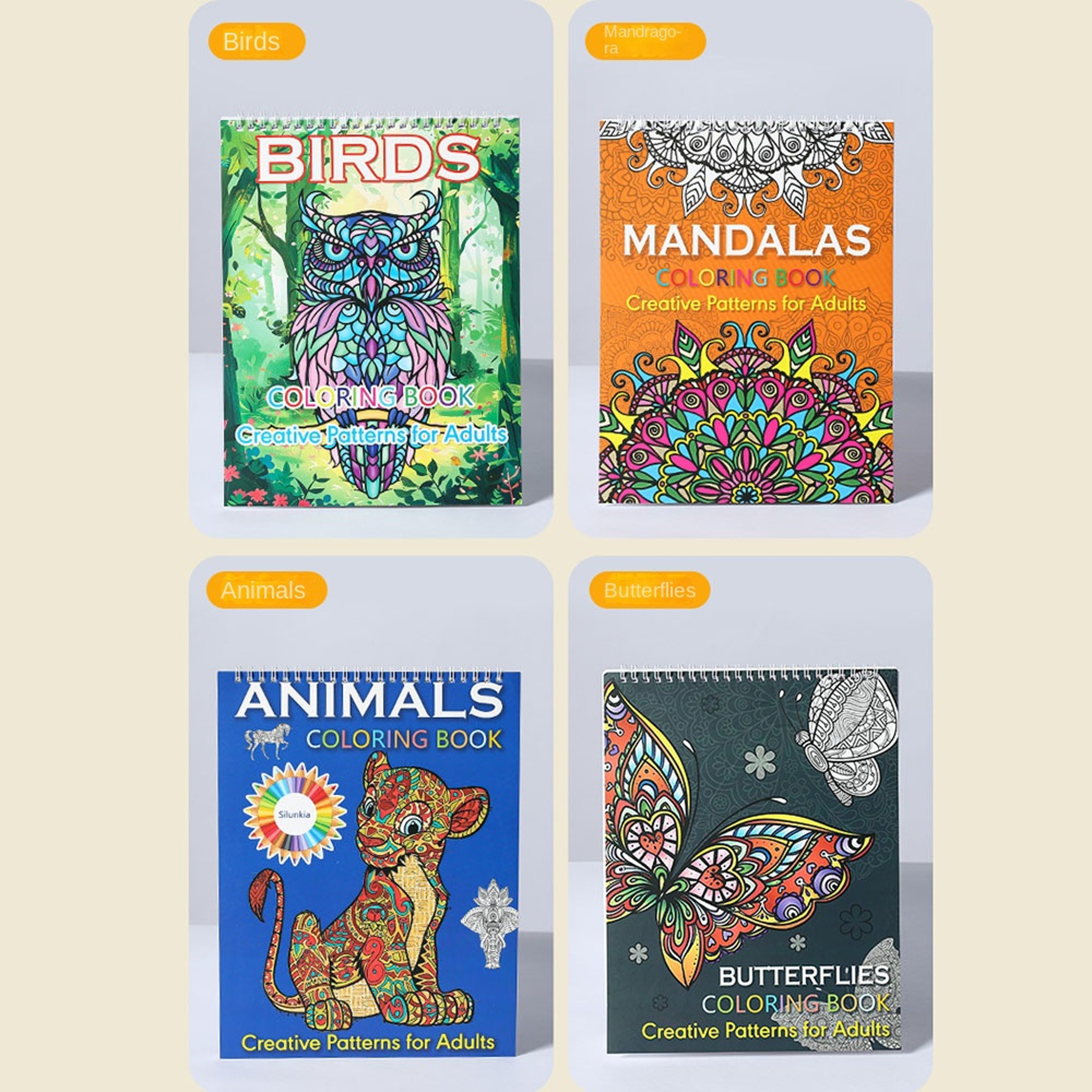 Spiral Binding Kids Coloring Book Single Side Mandala Animal And Butterfly Designs Removable Pages  2