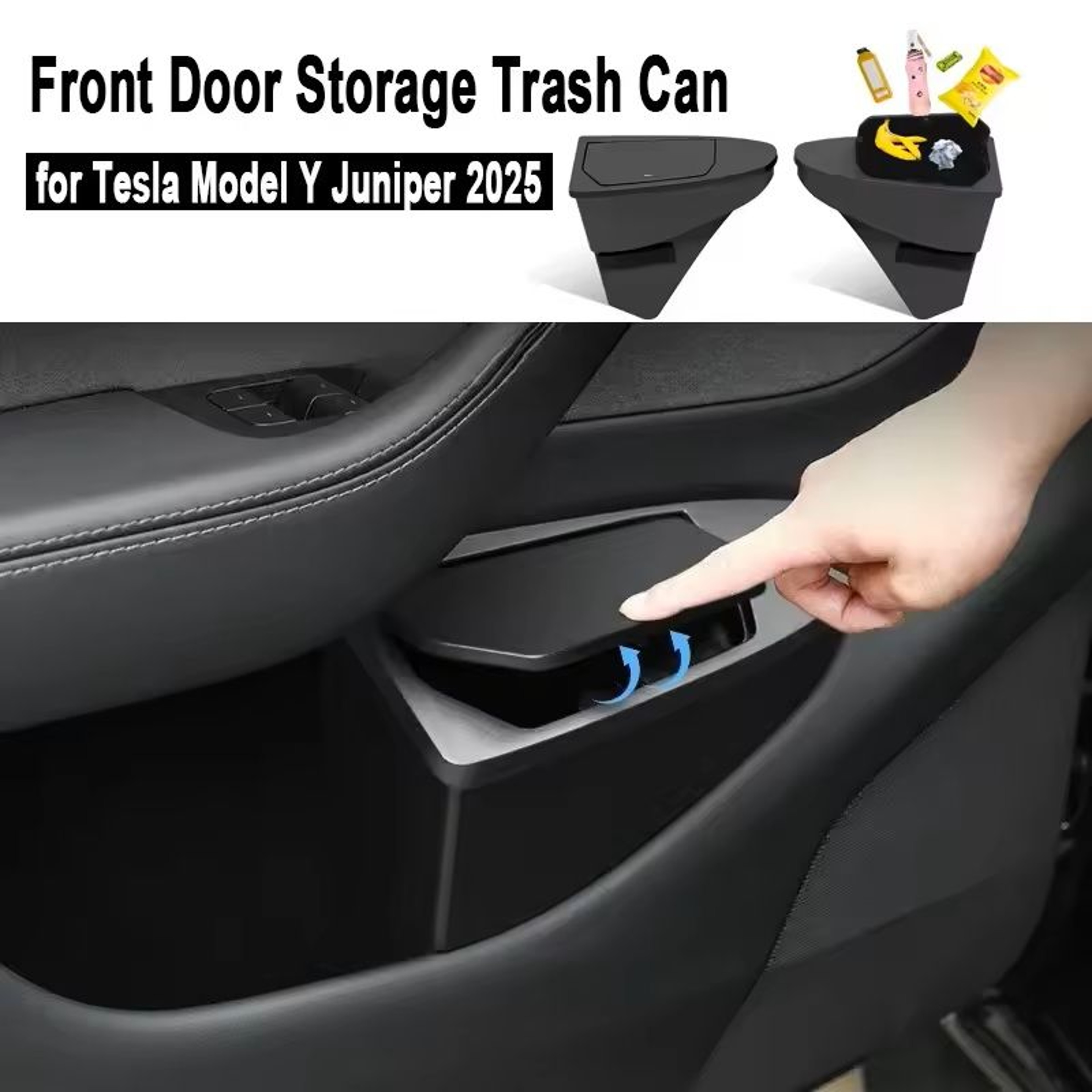 Front Door Storage And Trash Can Organizer For Tesla Model Y Juniper 2025 0
