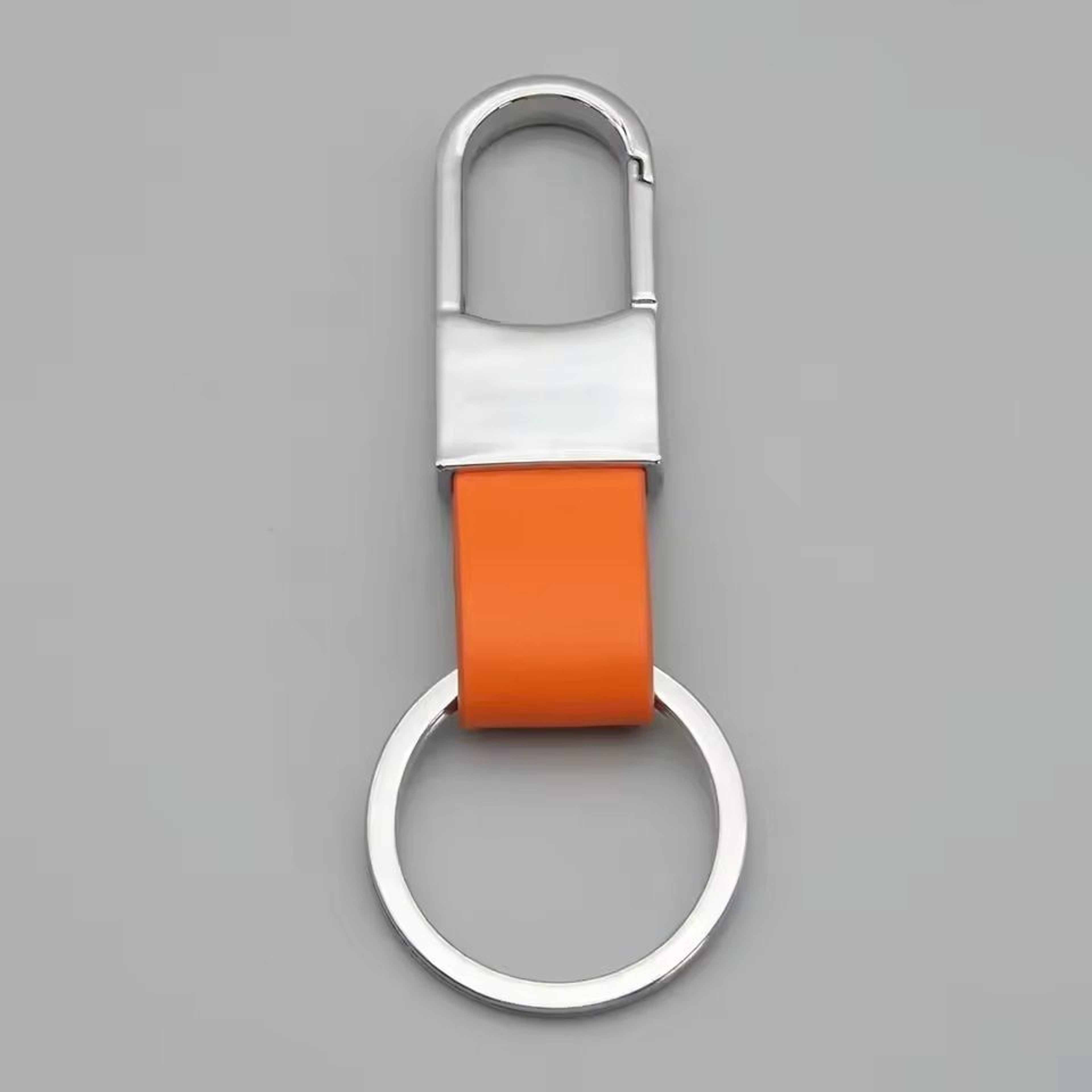 Custom Logo Leather  Metal Carabiner Keychain With Double Rings 1