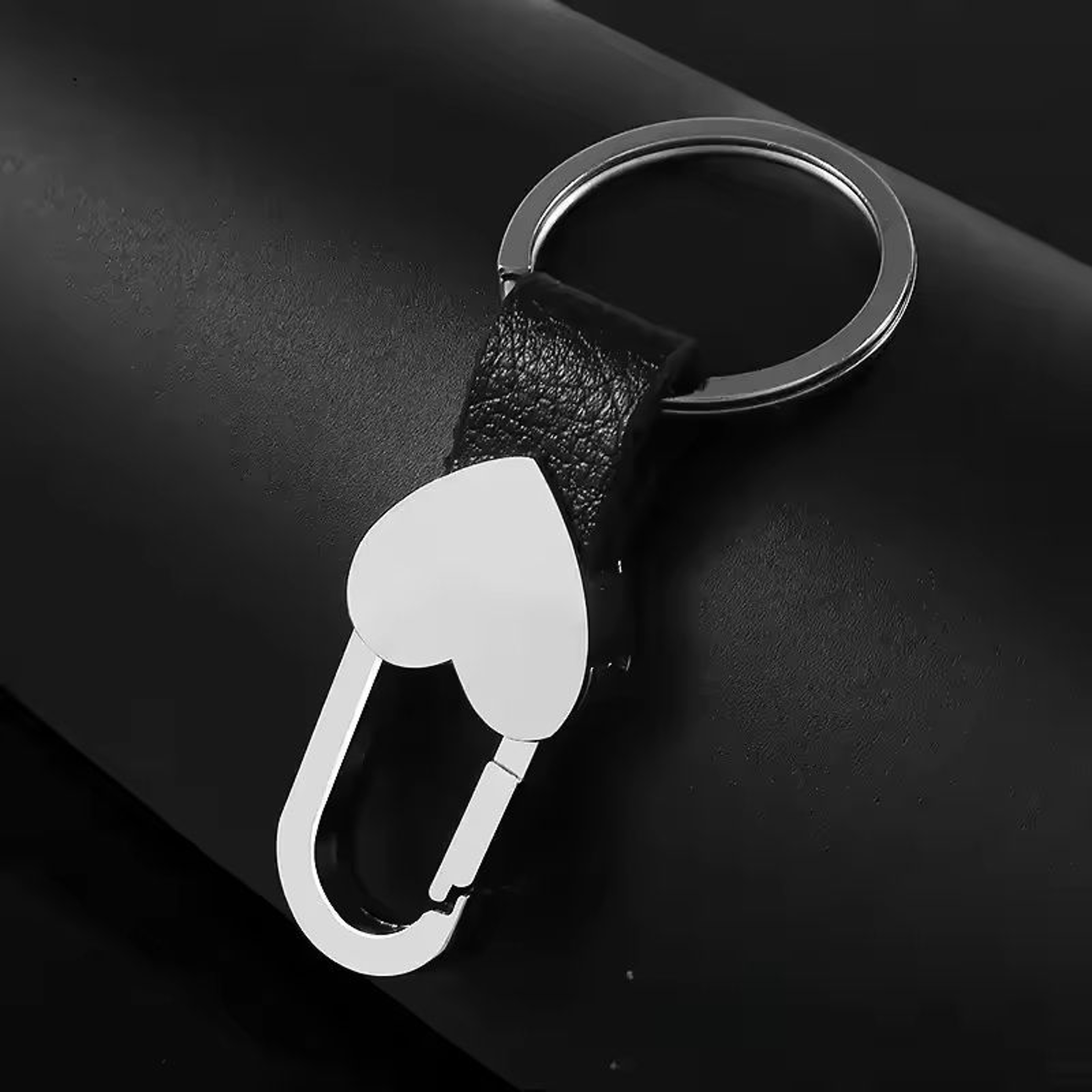 Custom Logo Leather  Metal Carabiner Keychain With Double Rings 0