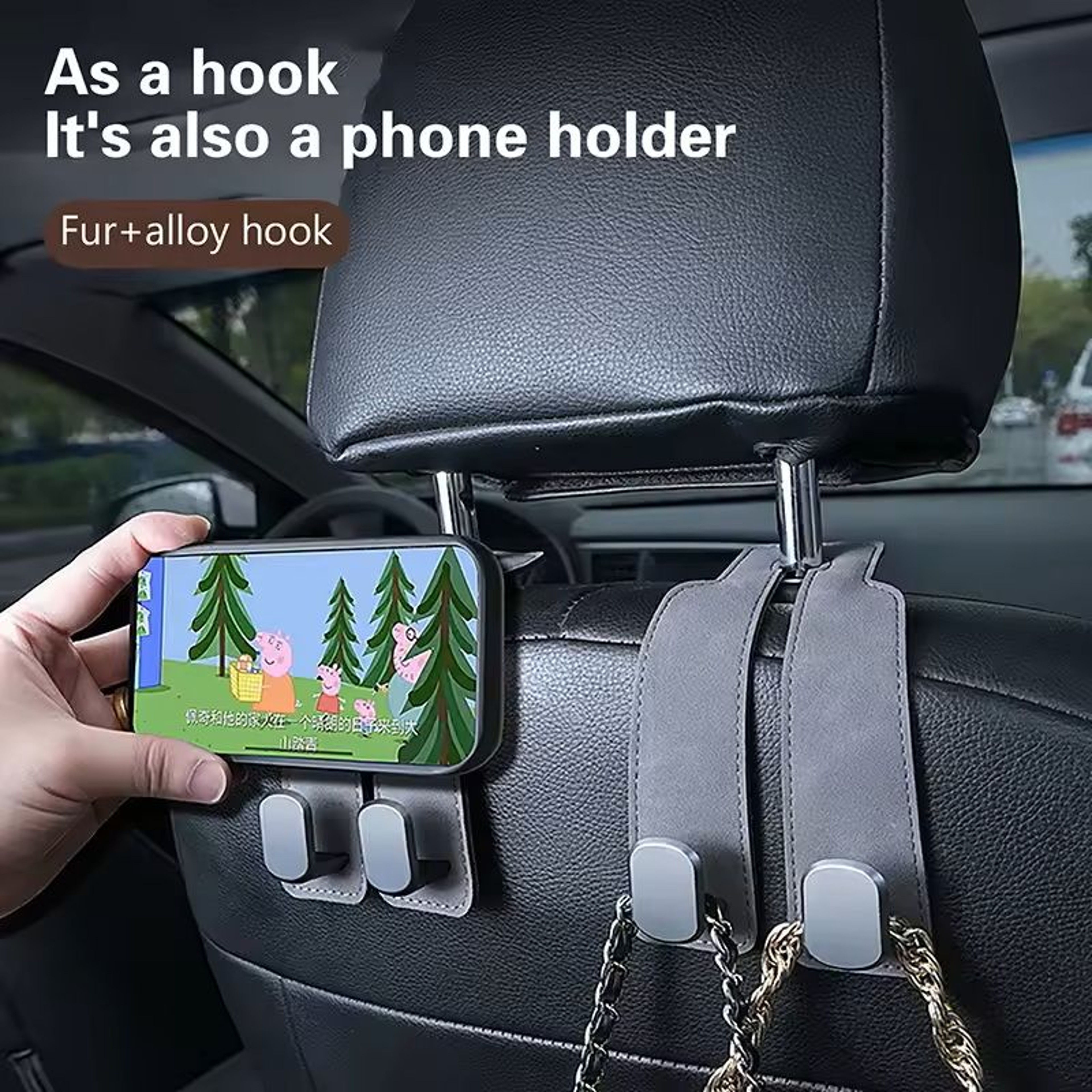 Premium Suede Car Headrest Hook  Universal LoadBearing Seat Back Organizer 0