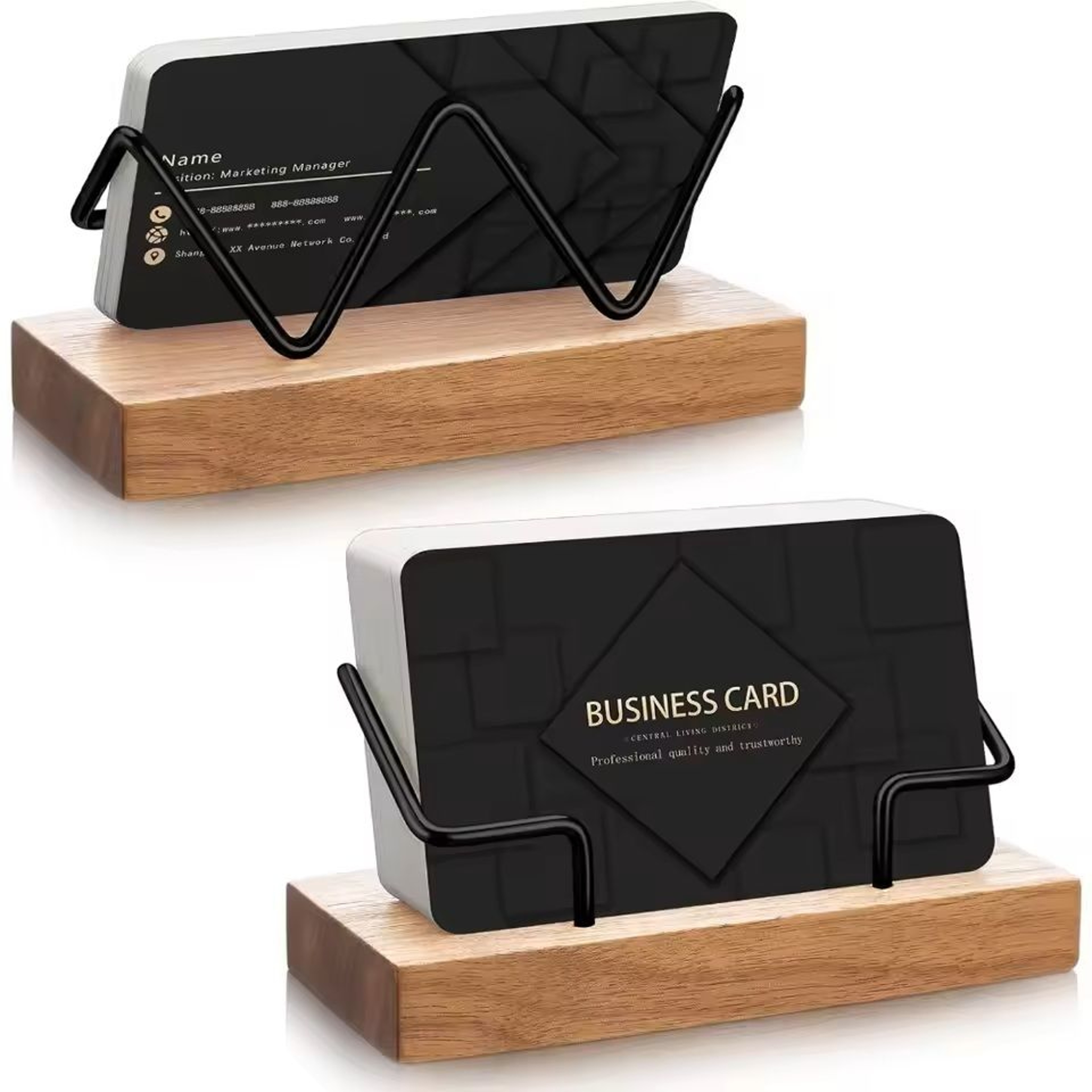 Premium Wood  Metal Business Card Holder  Durable Desktop Organizer For Office  Workspace 0